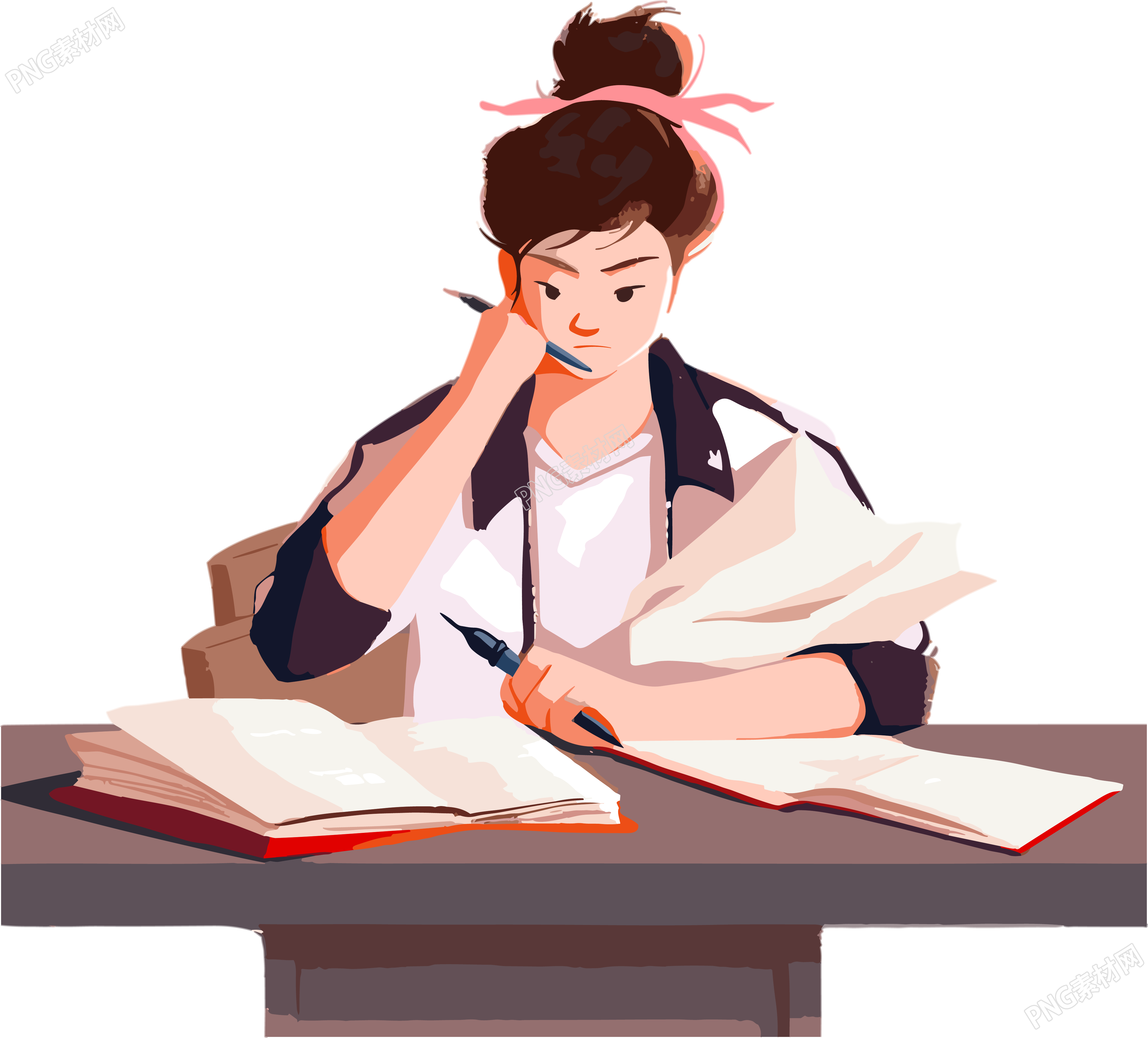 卡通女学生正在学习插画设计