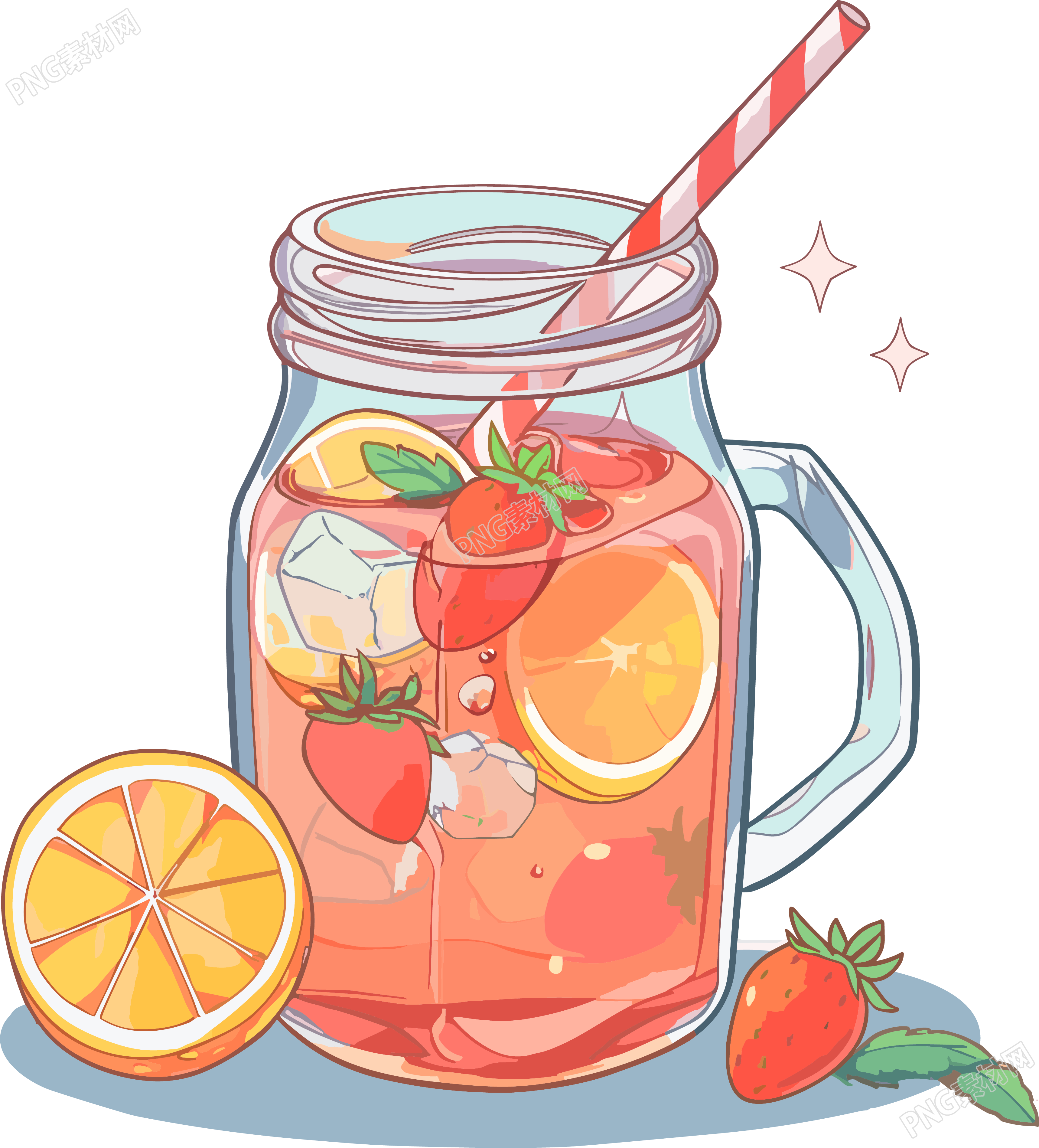手绘平面风格透明背景饮品插画