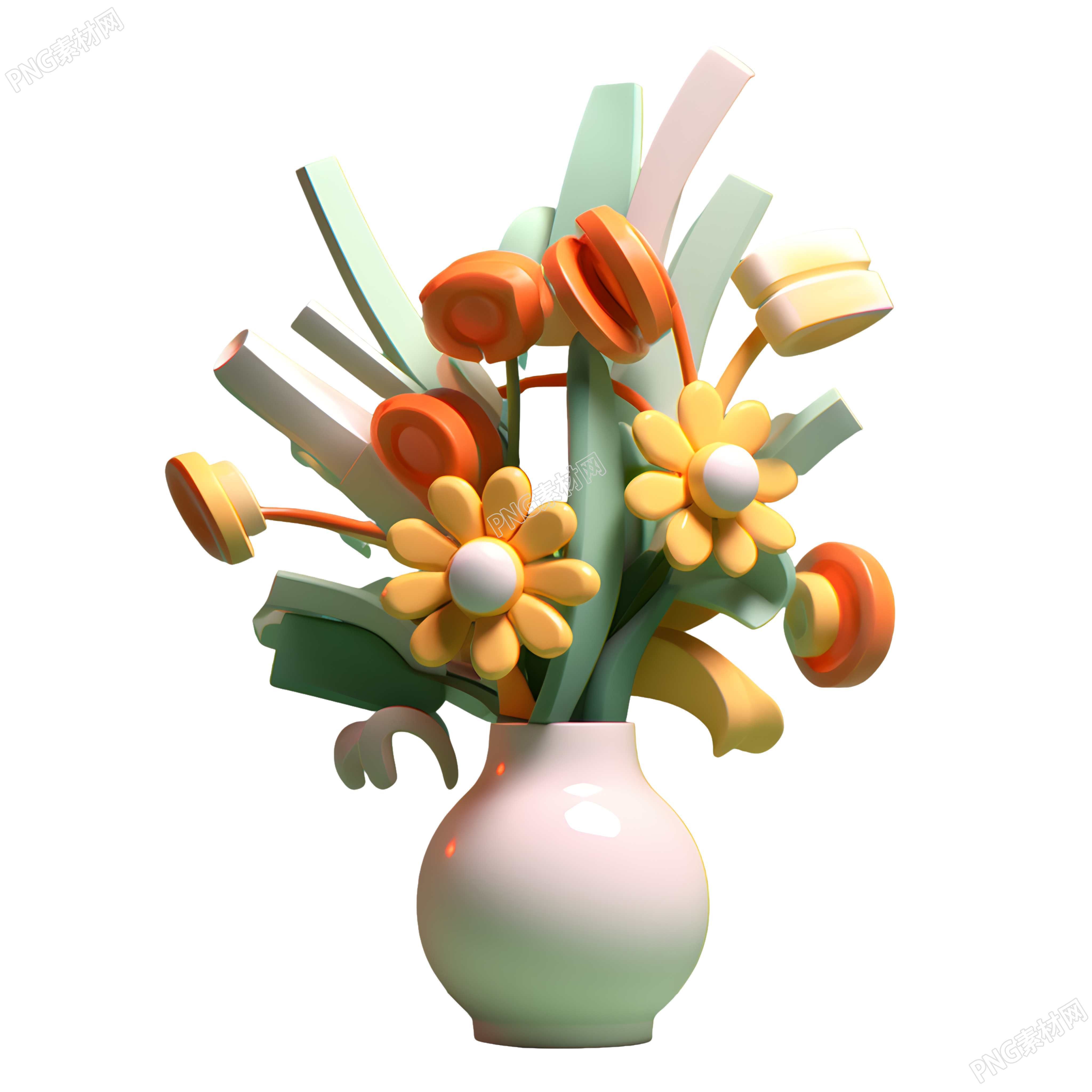 卡通风格花草瓶PNG插画
