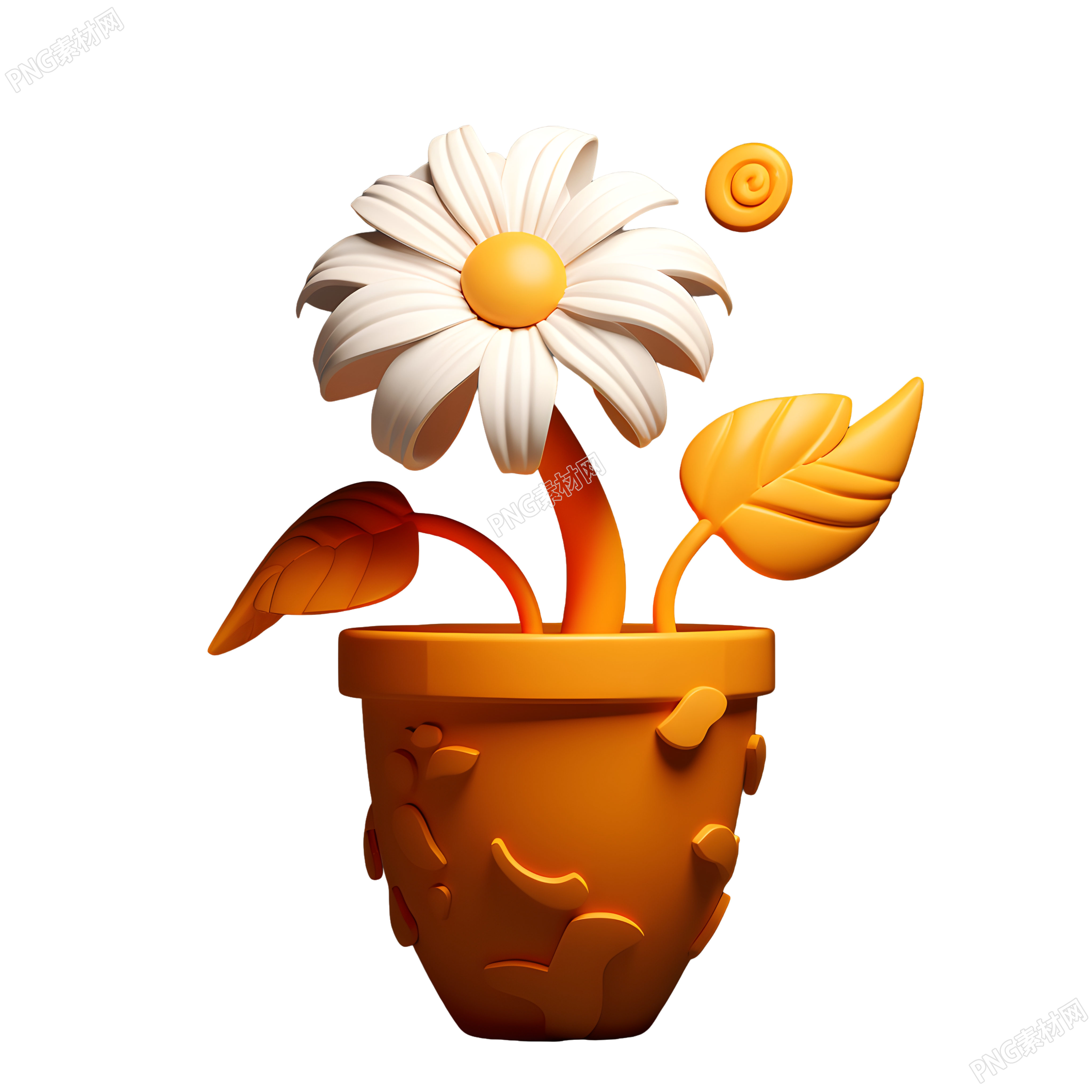 橙色盆中的白色菊花故事书插图