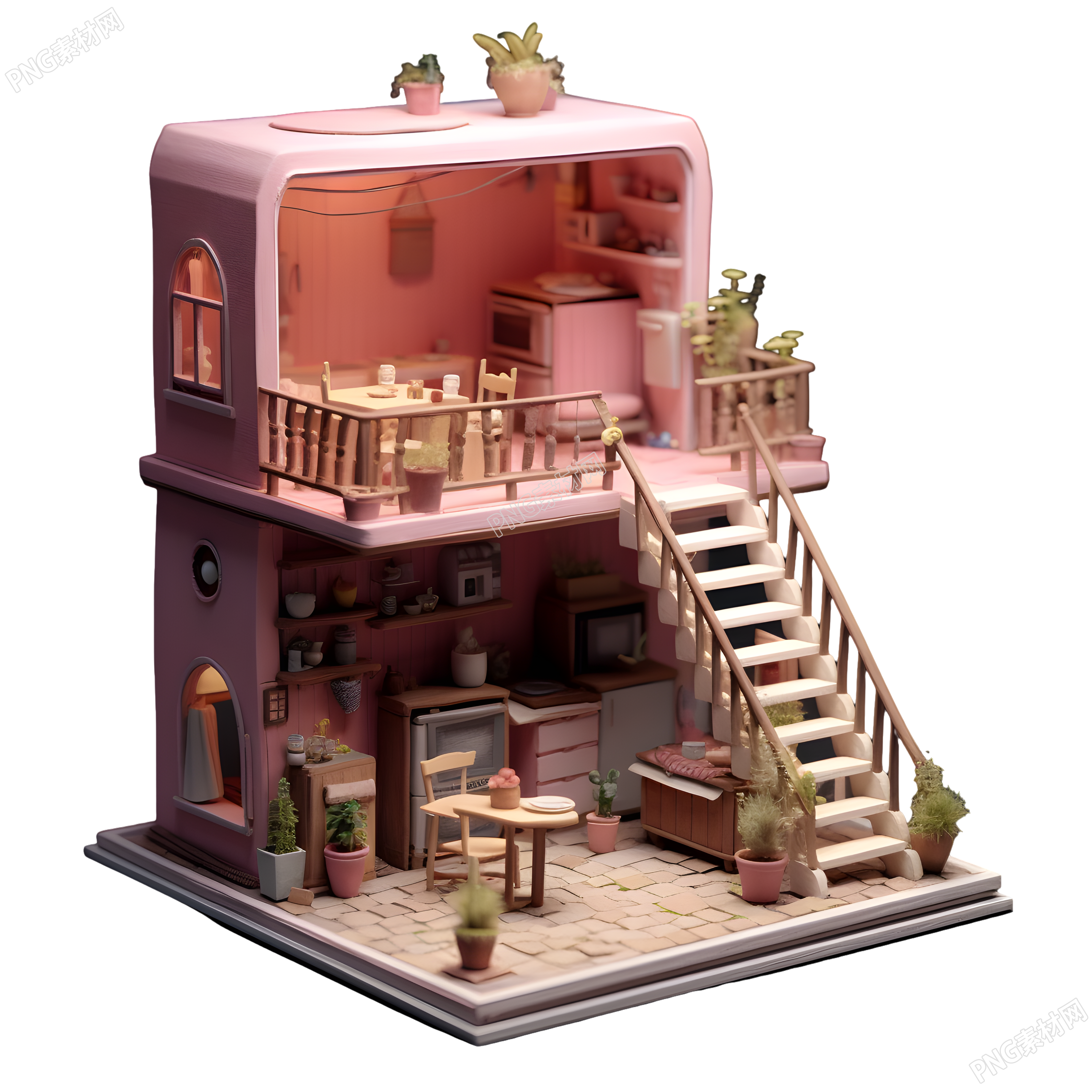 粉色迷你小屋插画设计元素