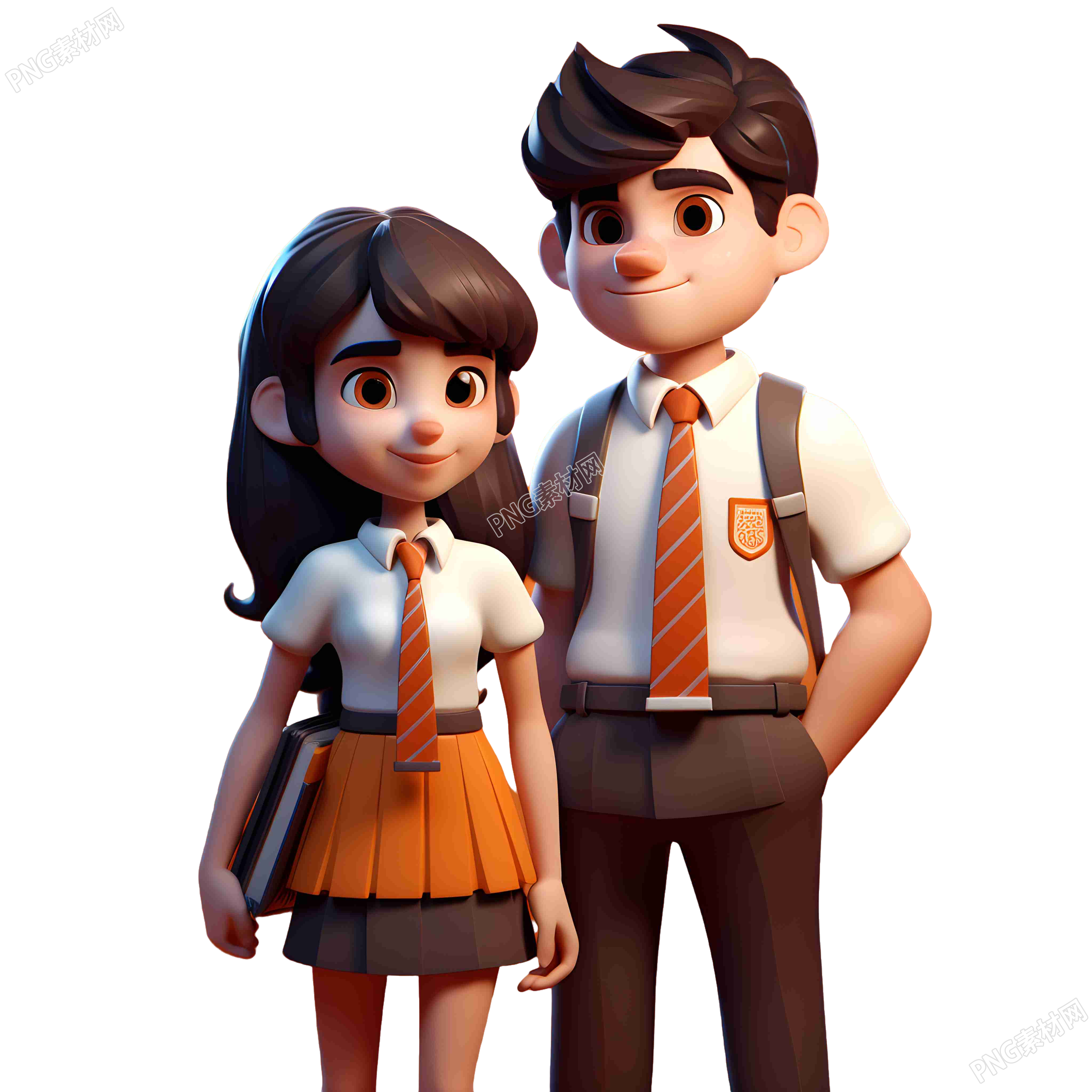 3D立体温暖色调校服男女生插画