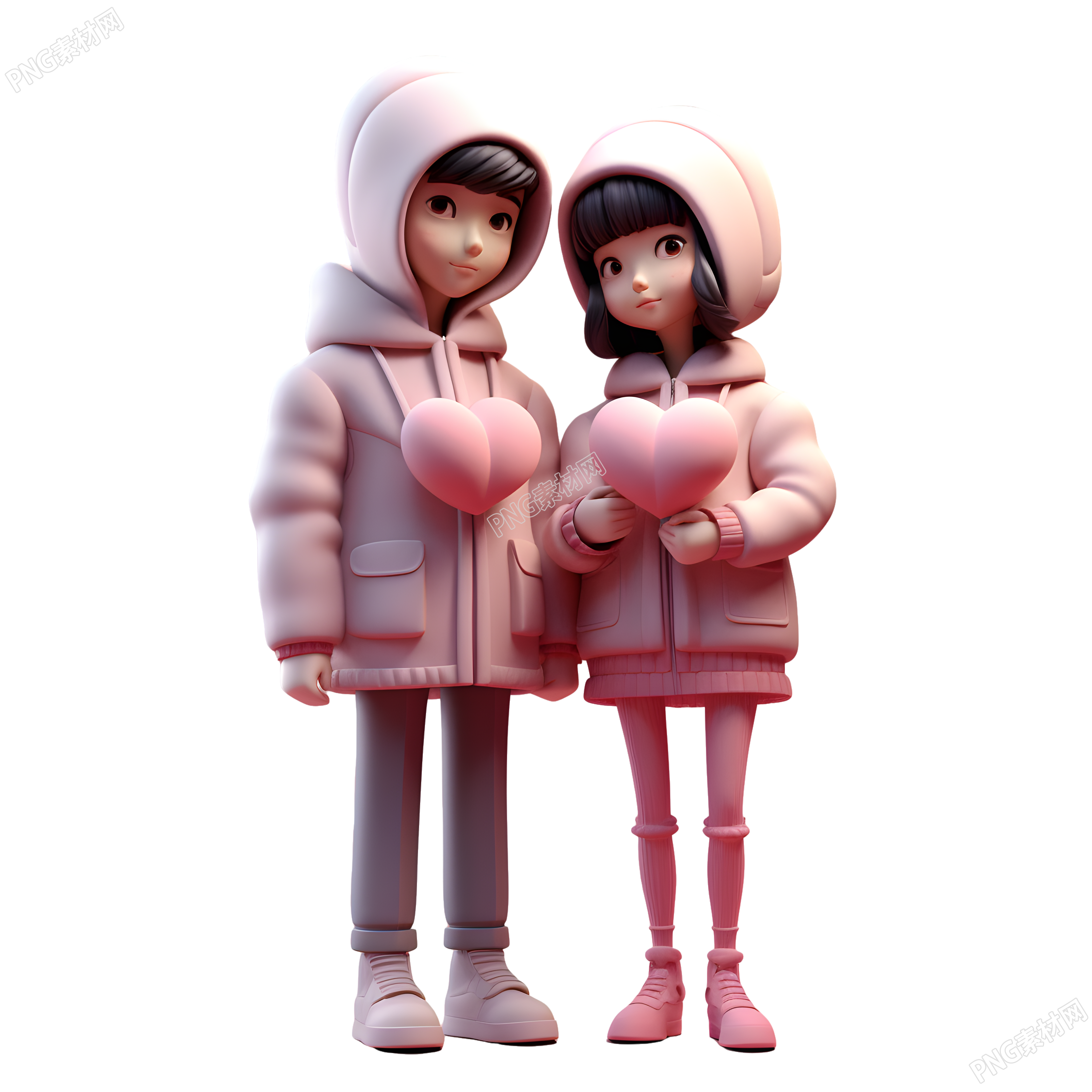 手捧爱心的卡通情侣插画素材
