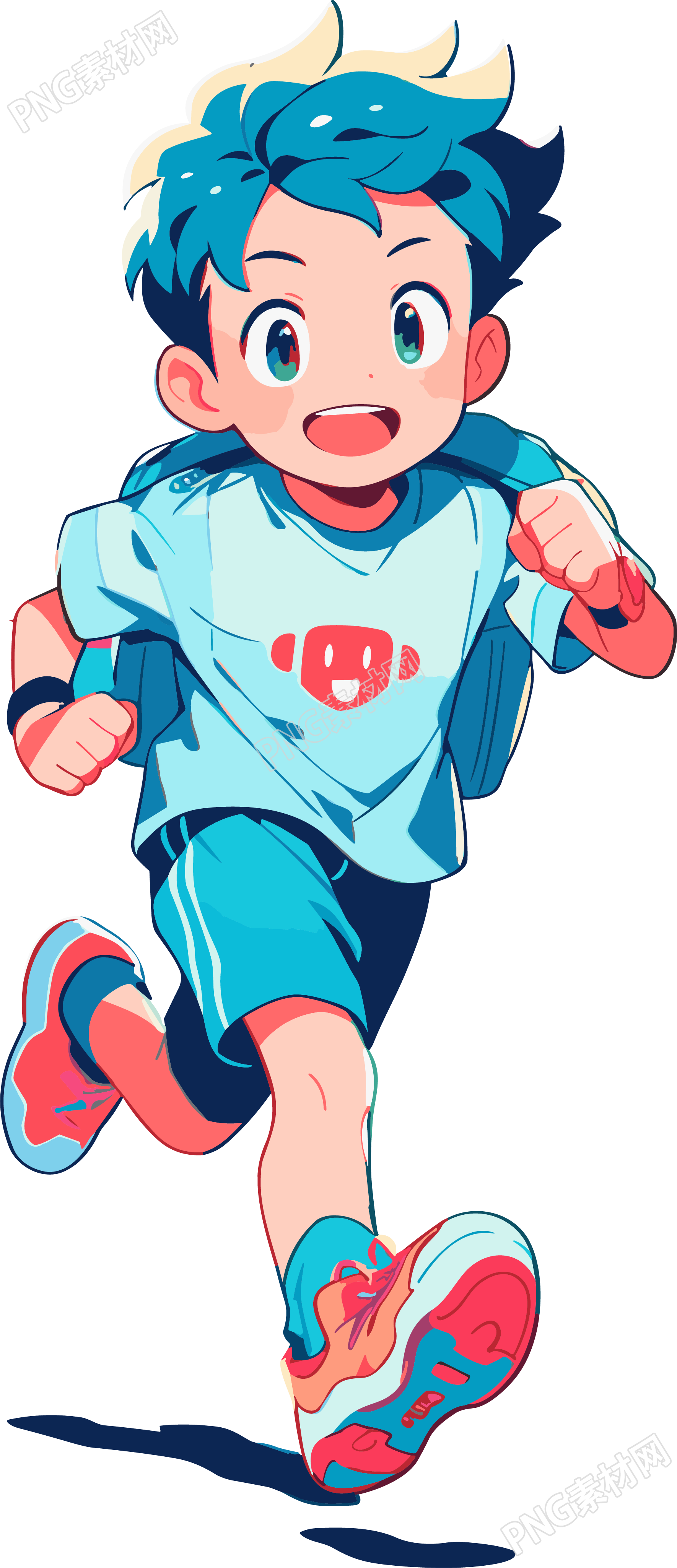 阳光开朗的男孩奔跑插图