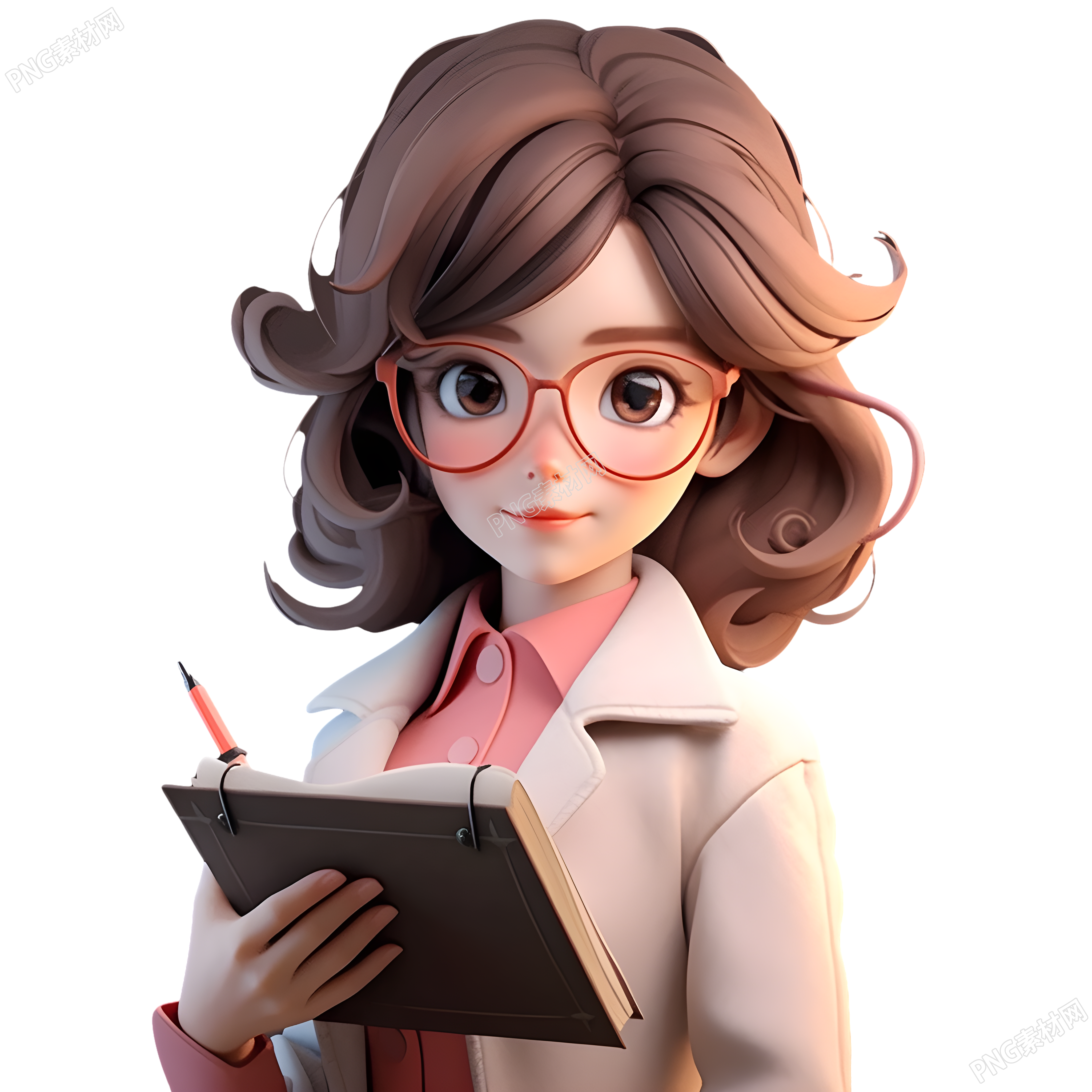 3D女老师带红色眼镜插画