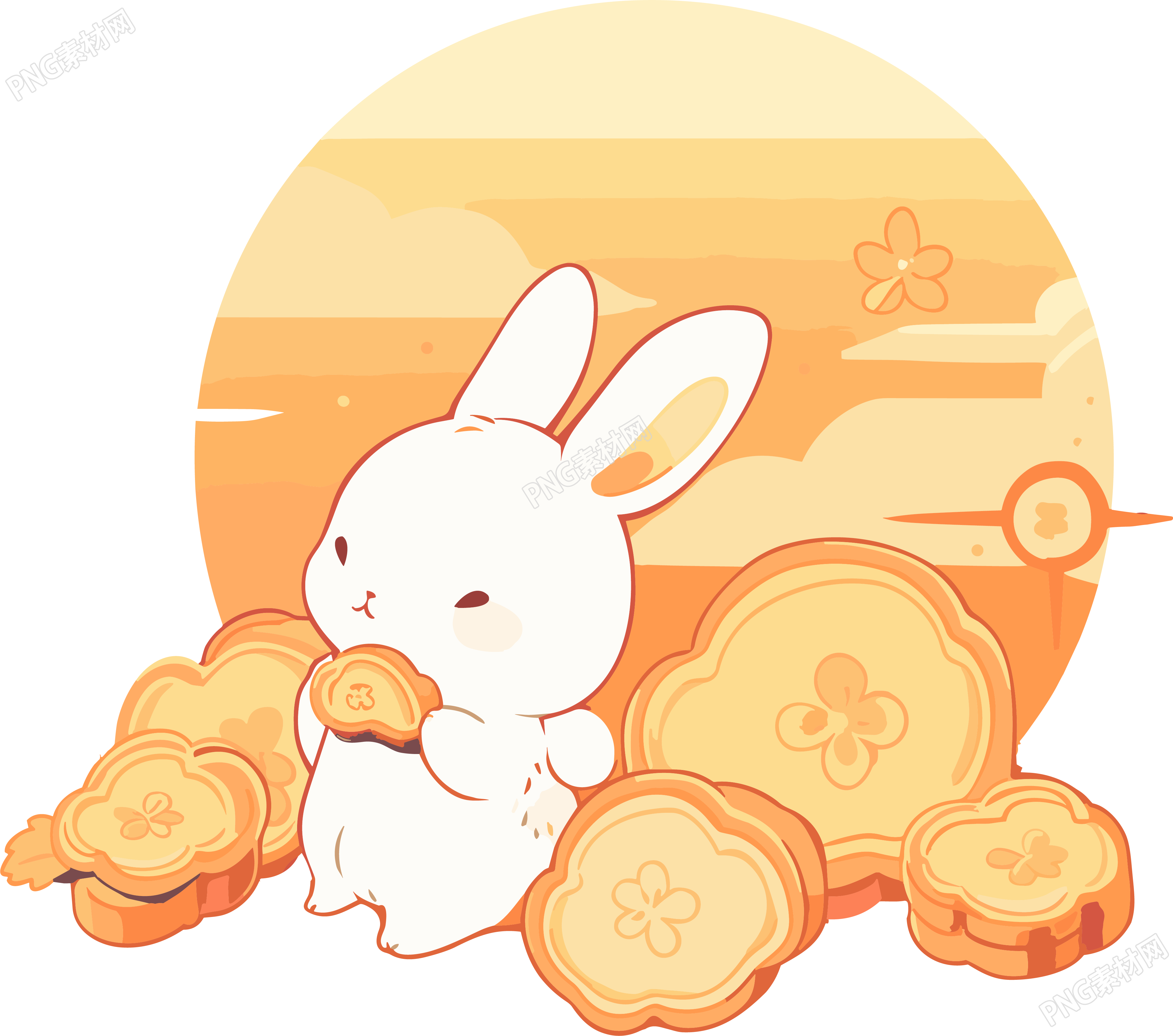 中秋节兔子月亮手绘插画