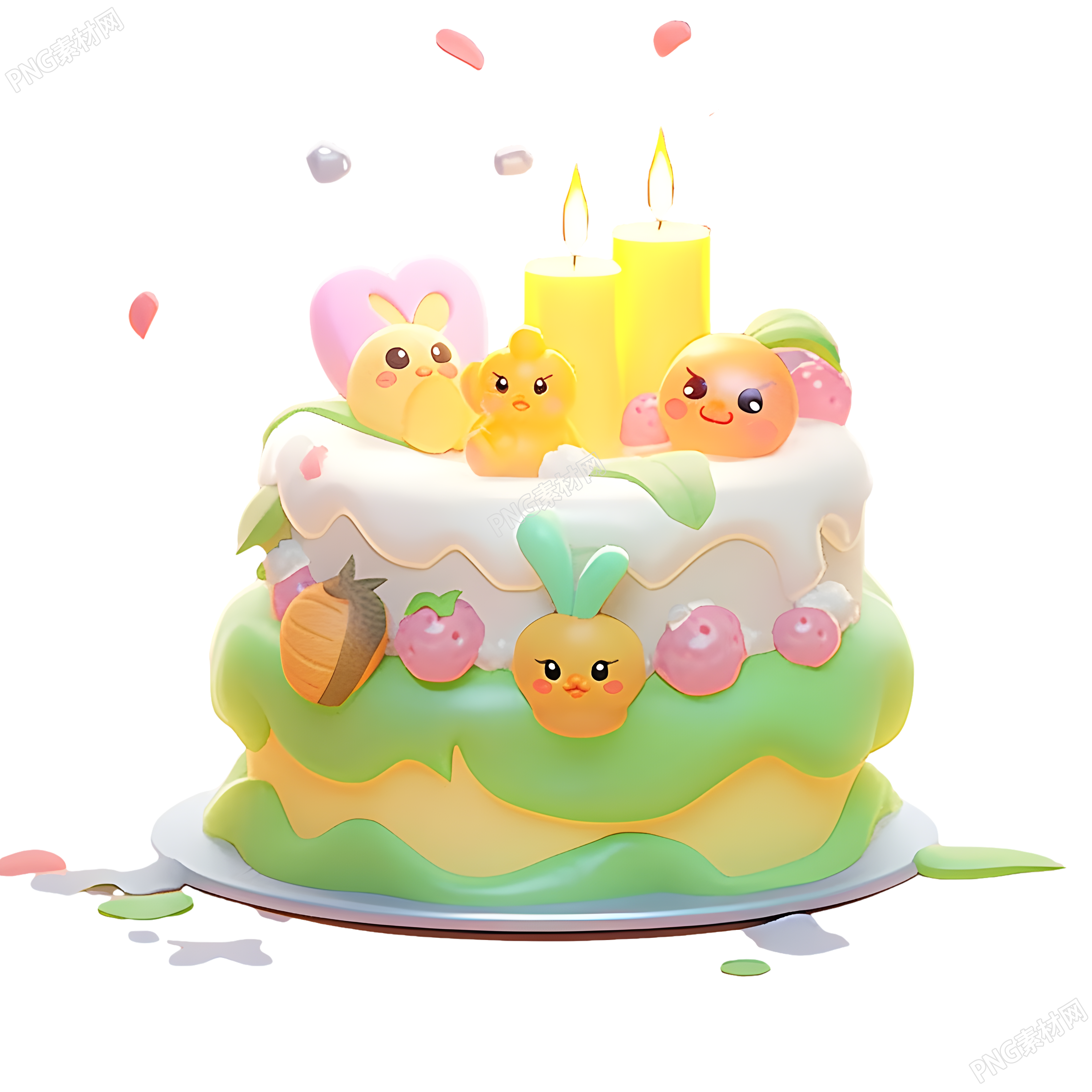 小清新草绿色生日蛋糕插画