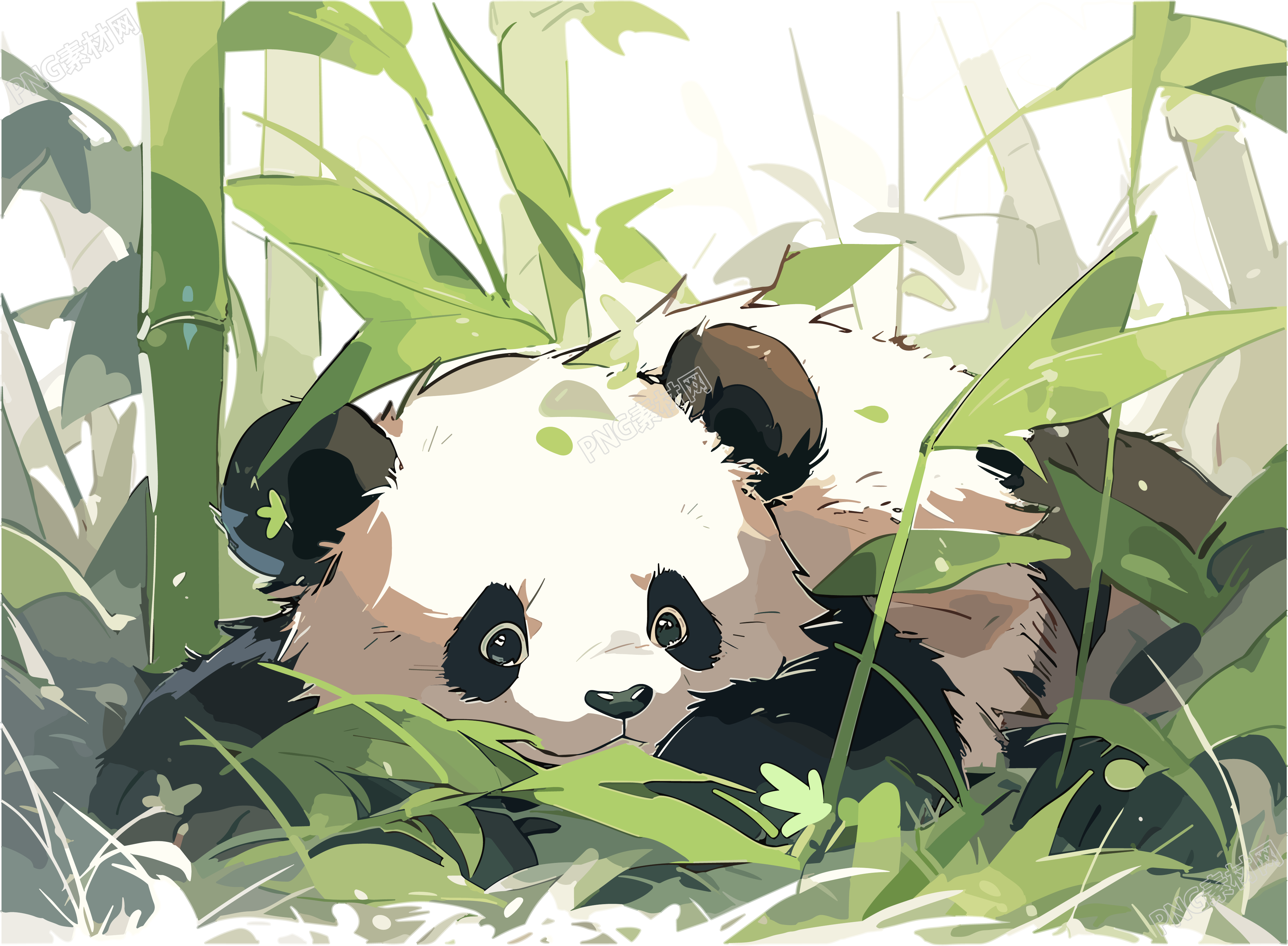 趴在竹叶上的熊猫插画素材