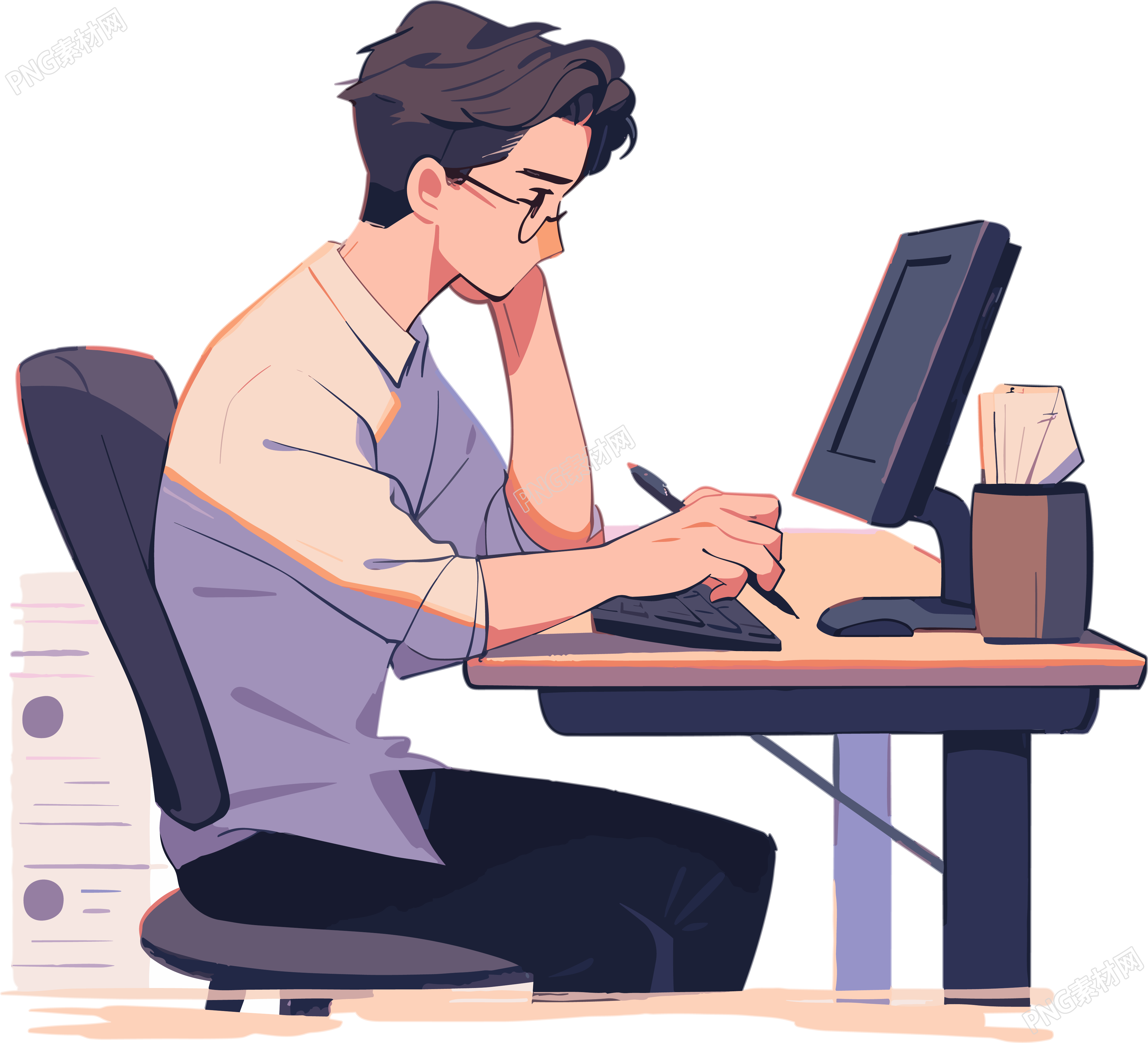 眼镜男工作场景PNG图形素材