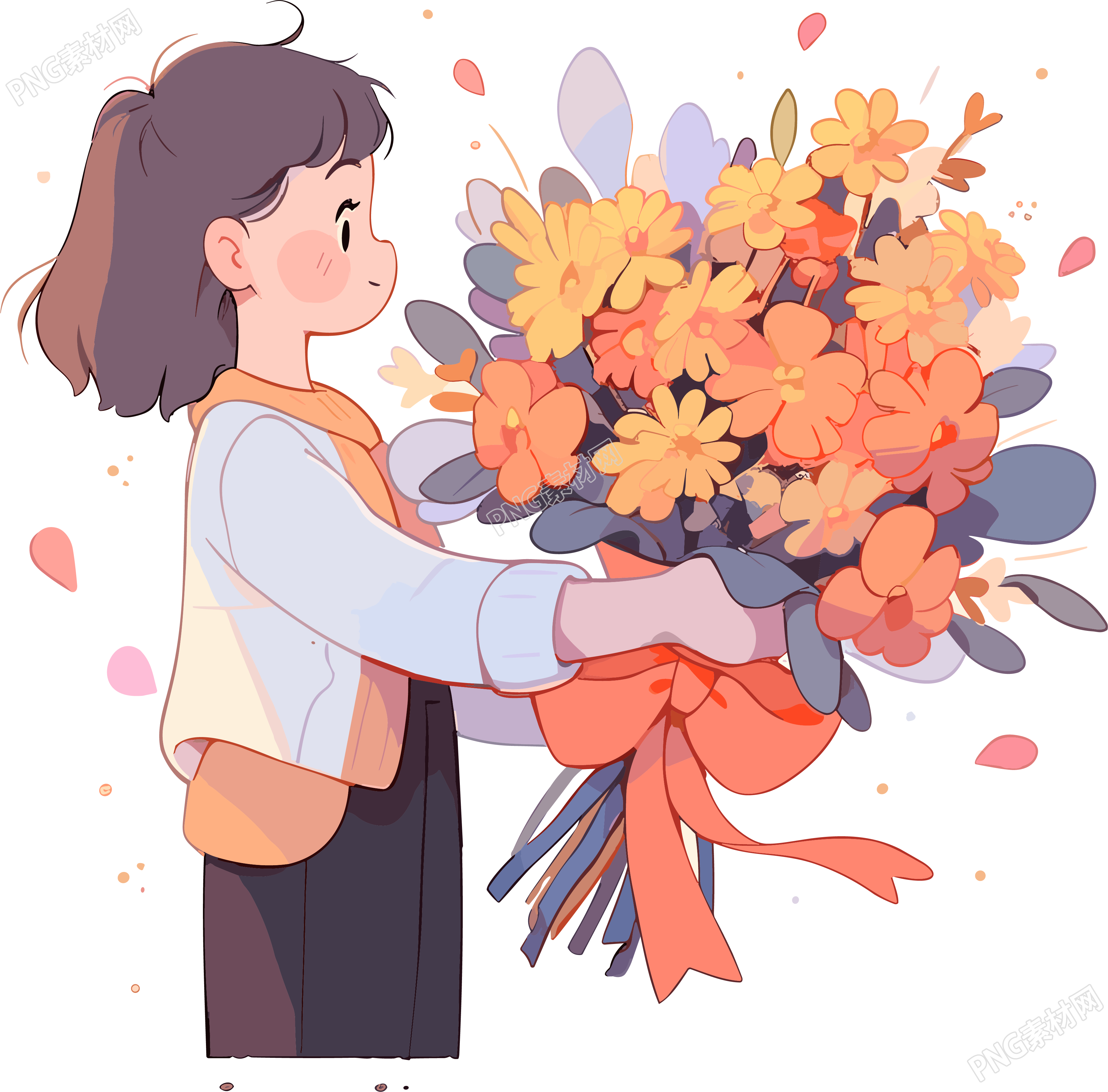 卡通老师手拿鲜花手绘插图
