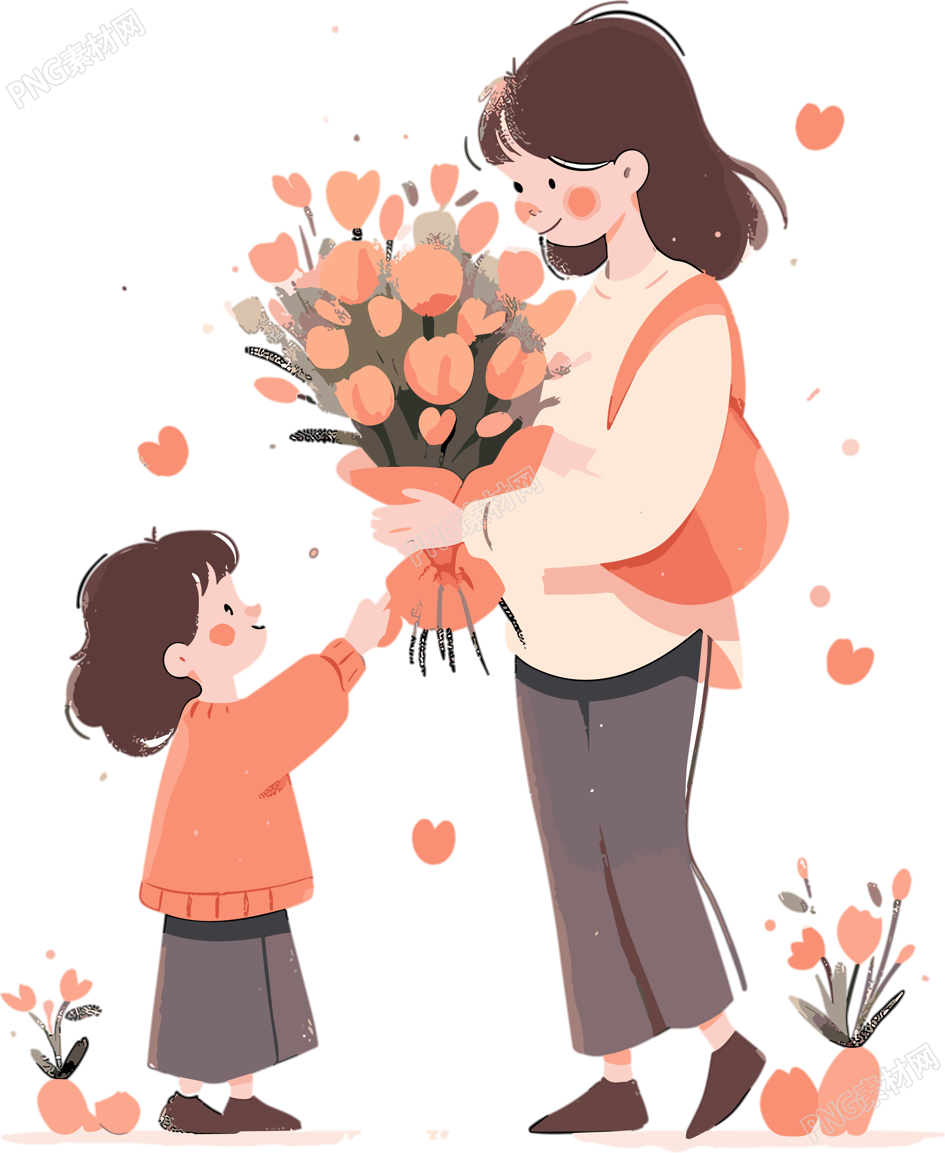 扁平化风格学生送老师花手绘插画