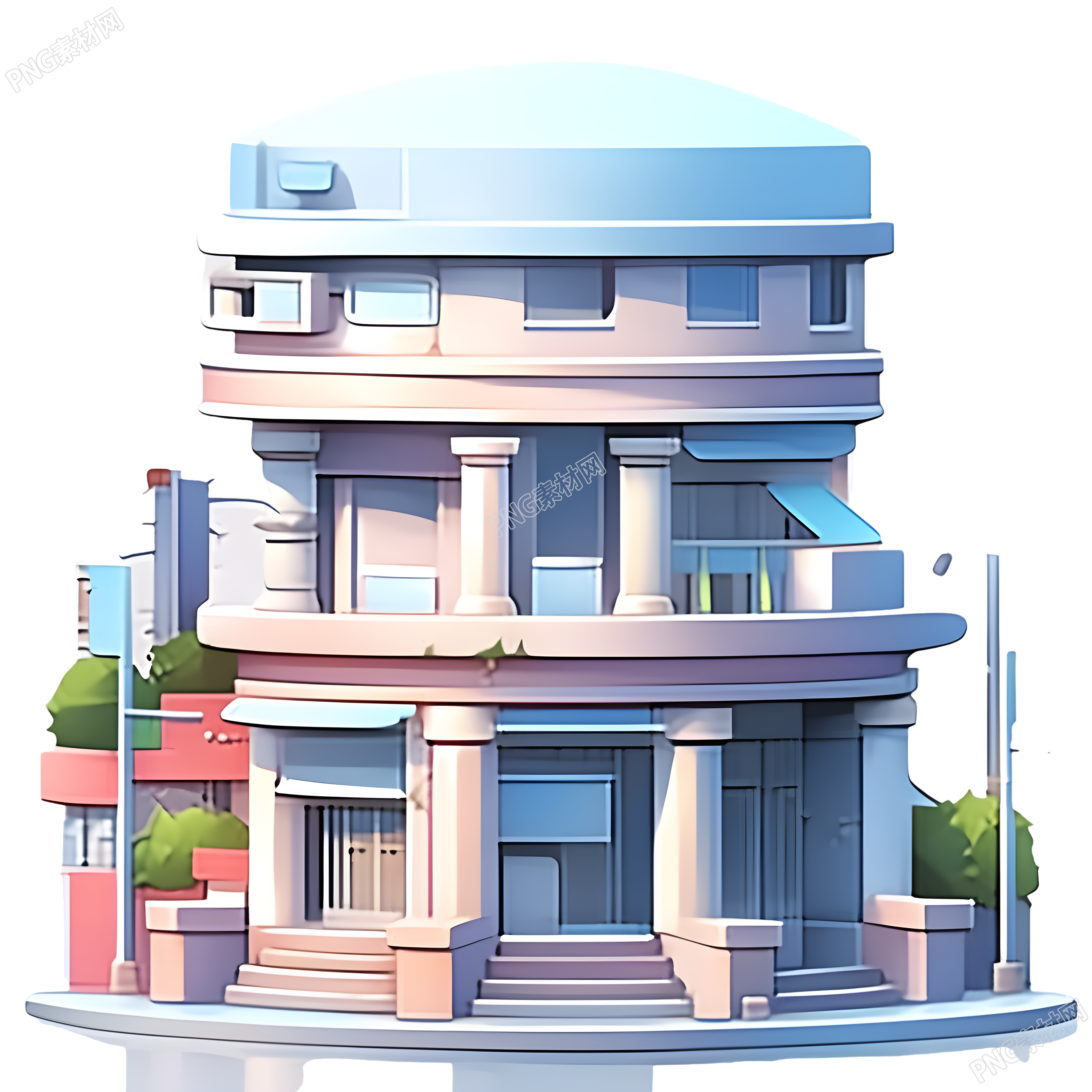 银行建筑3D模型PNG素材