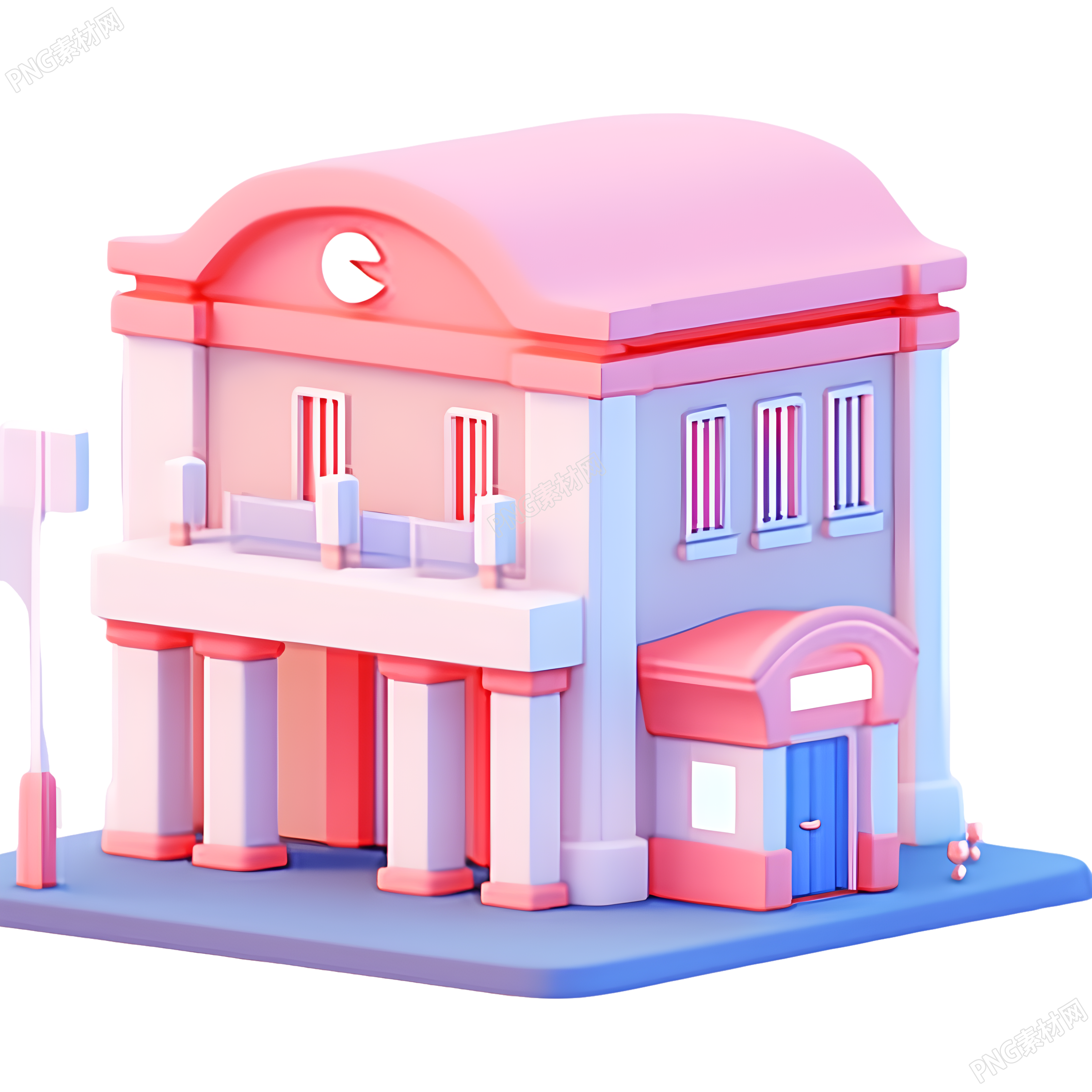 简约粉色银行建筑插图
