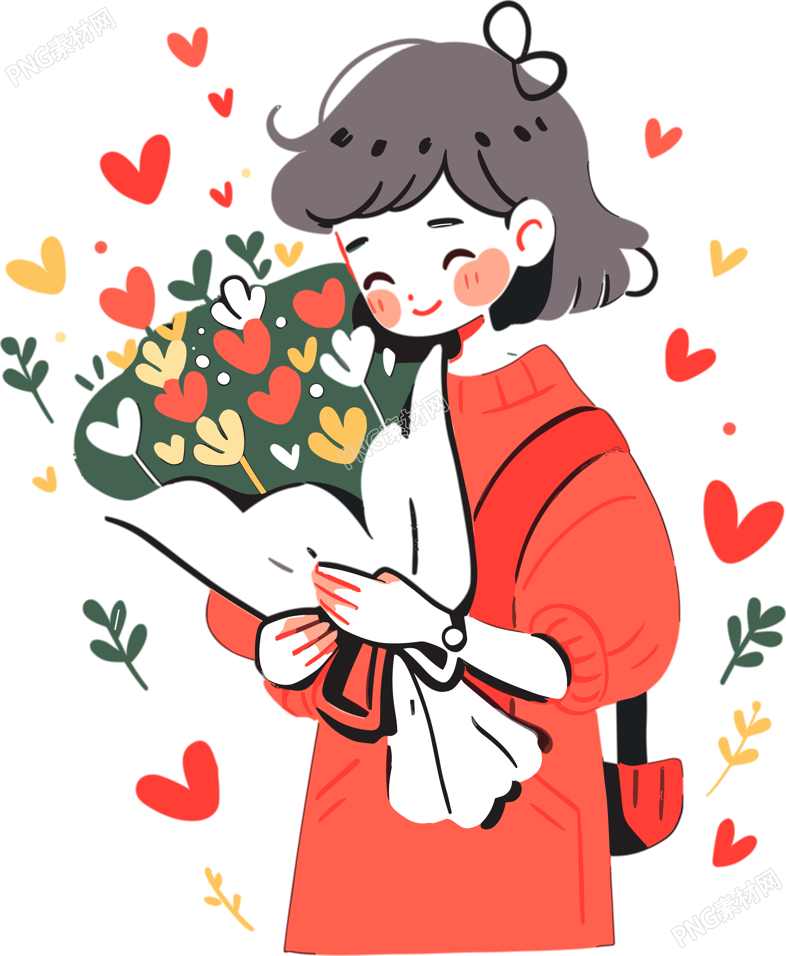 老师手持花束扁平风格插画