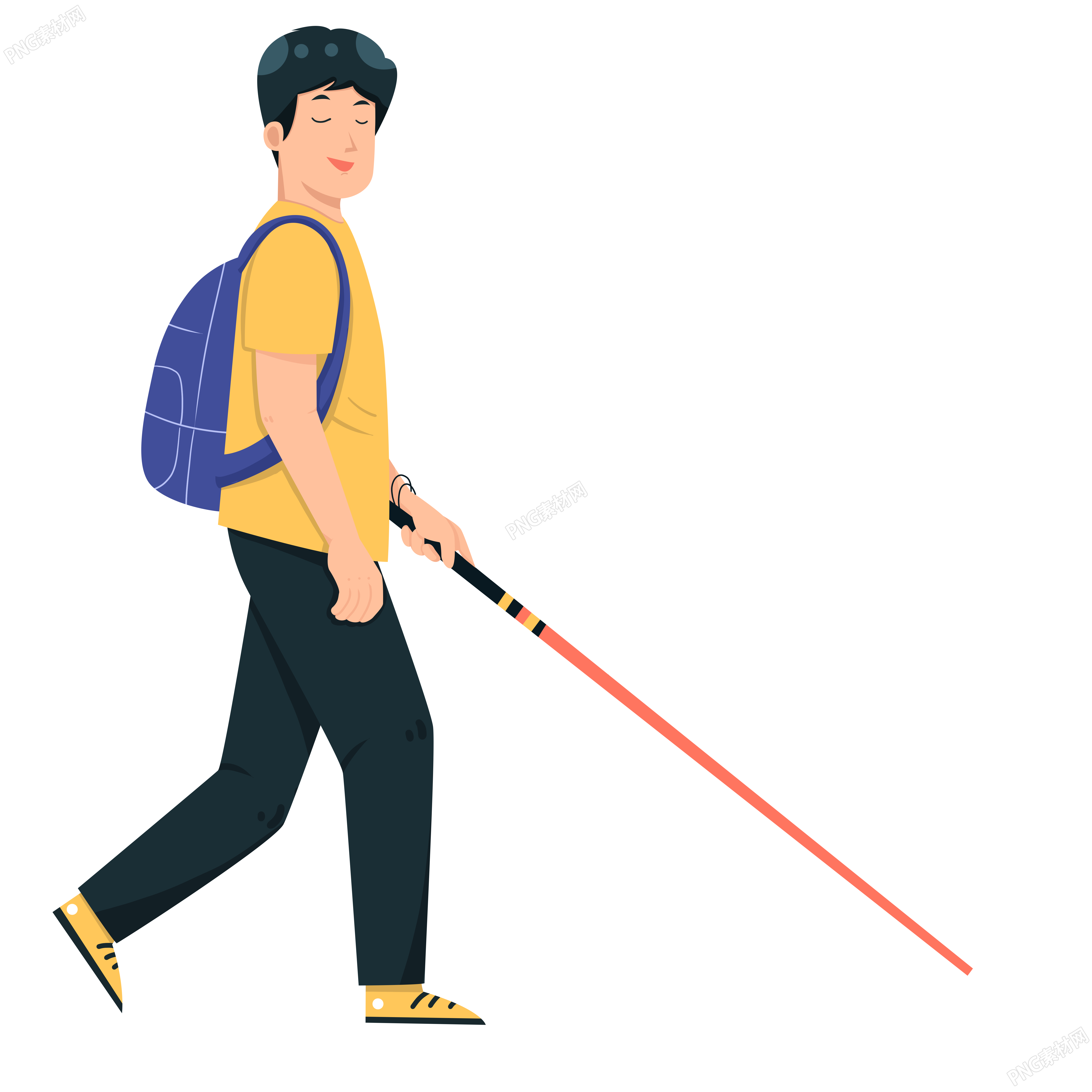 手绘走路的盲人透明背景素材