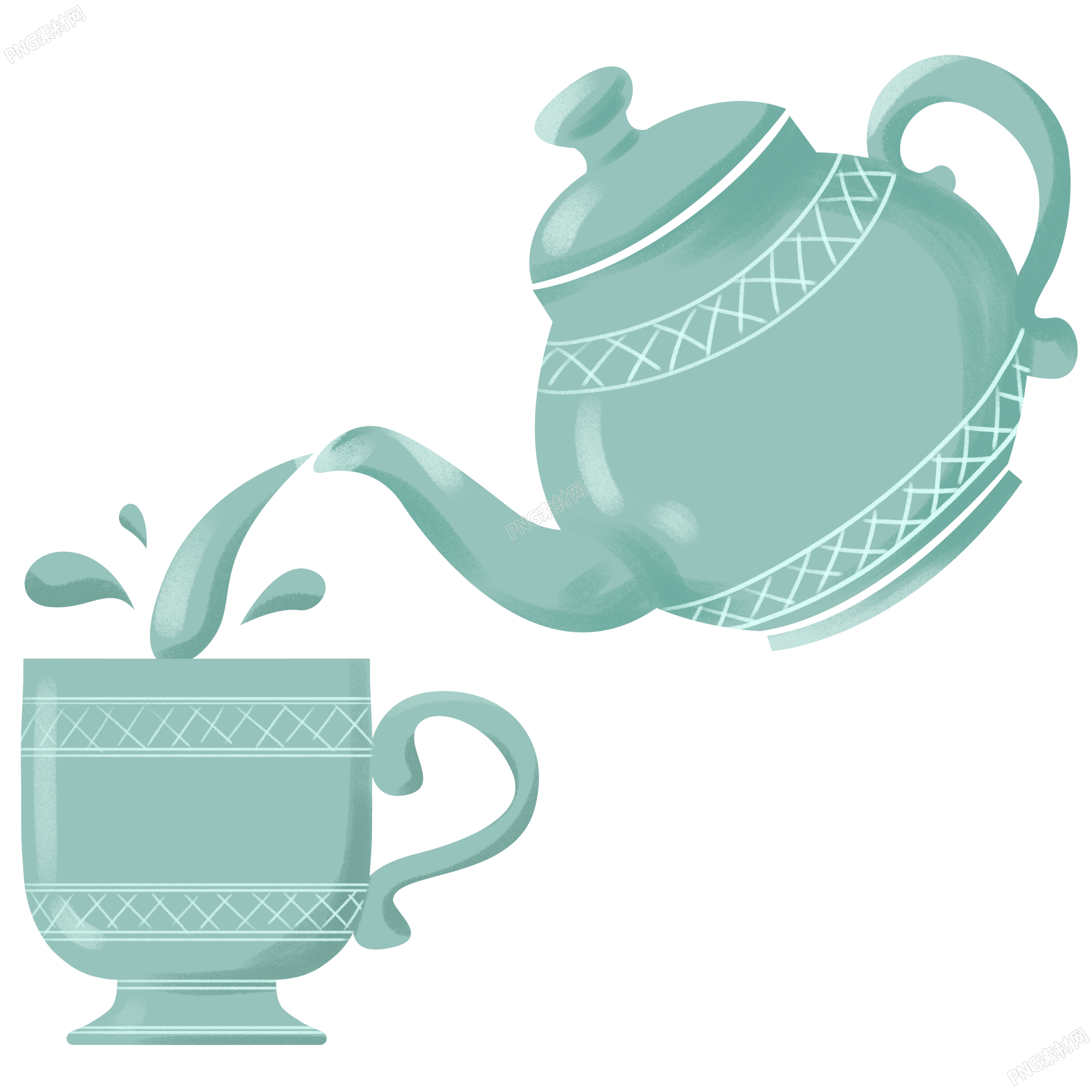 高清透明背景茶壶和茶杯PNG素材