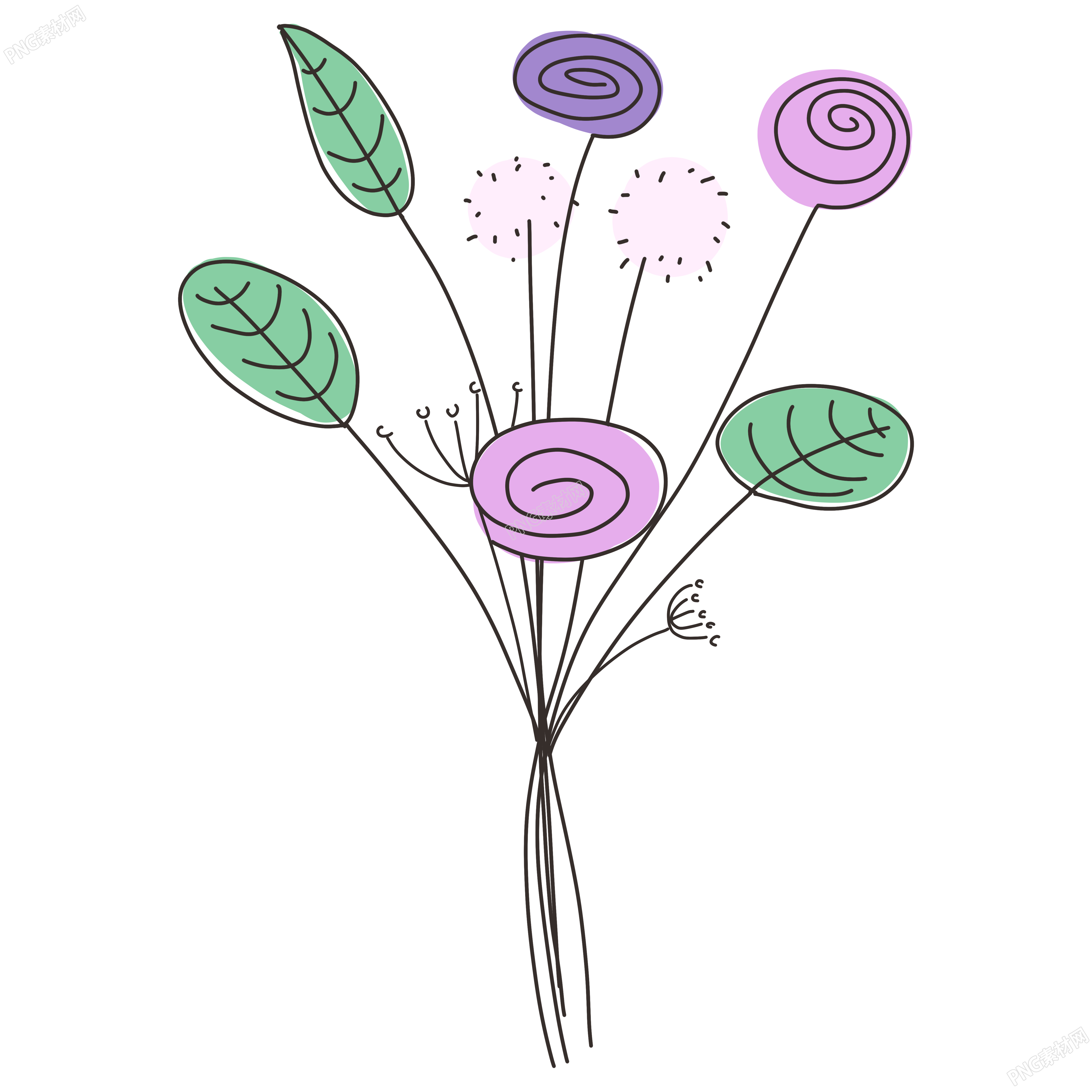 极简风线条紫色小花插画素材