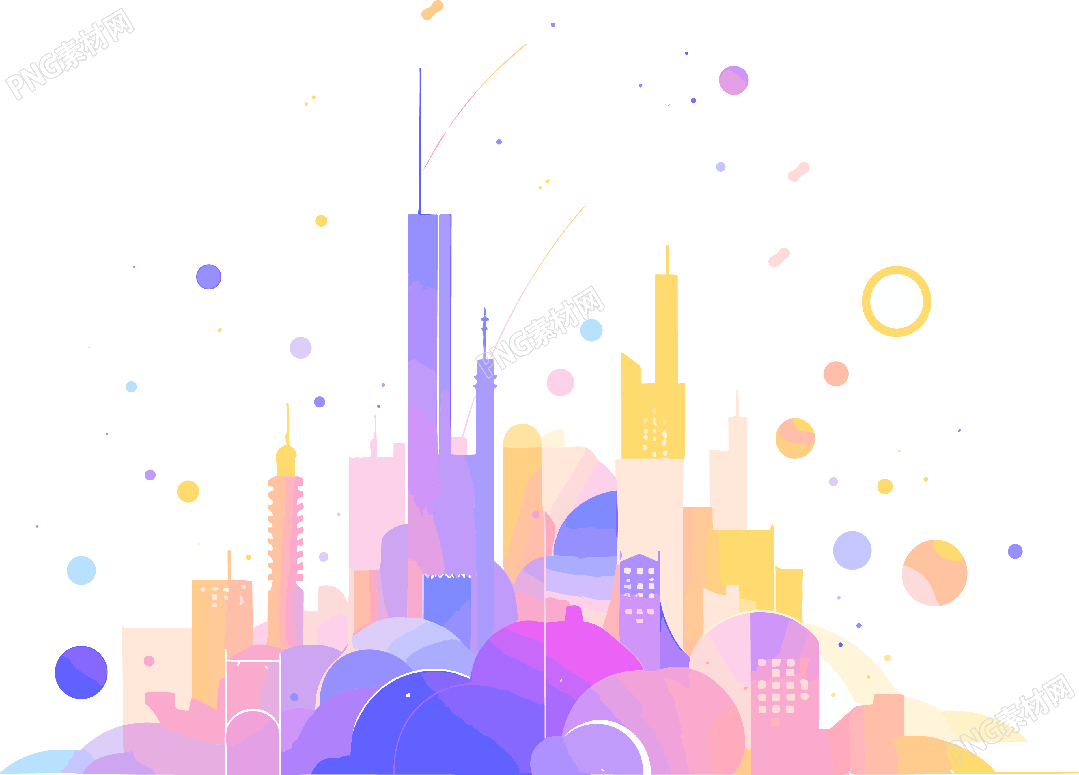 简约梦幻风格城市插画设计元素
