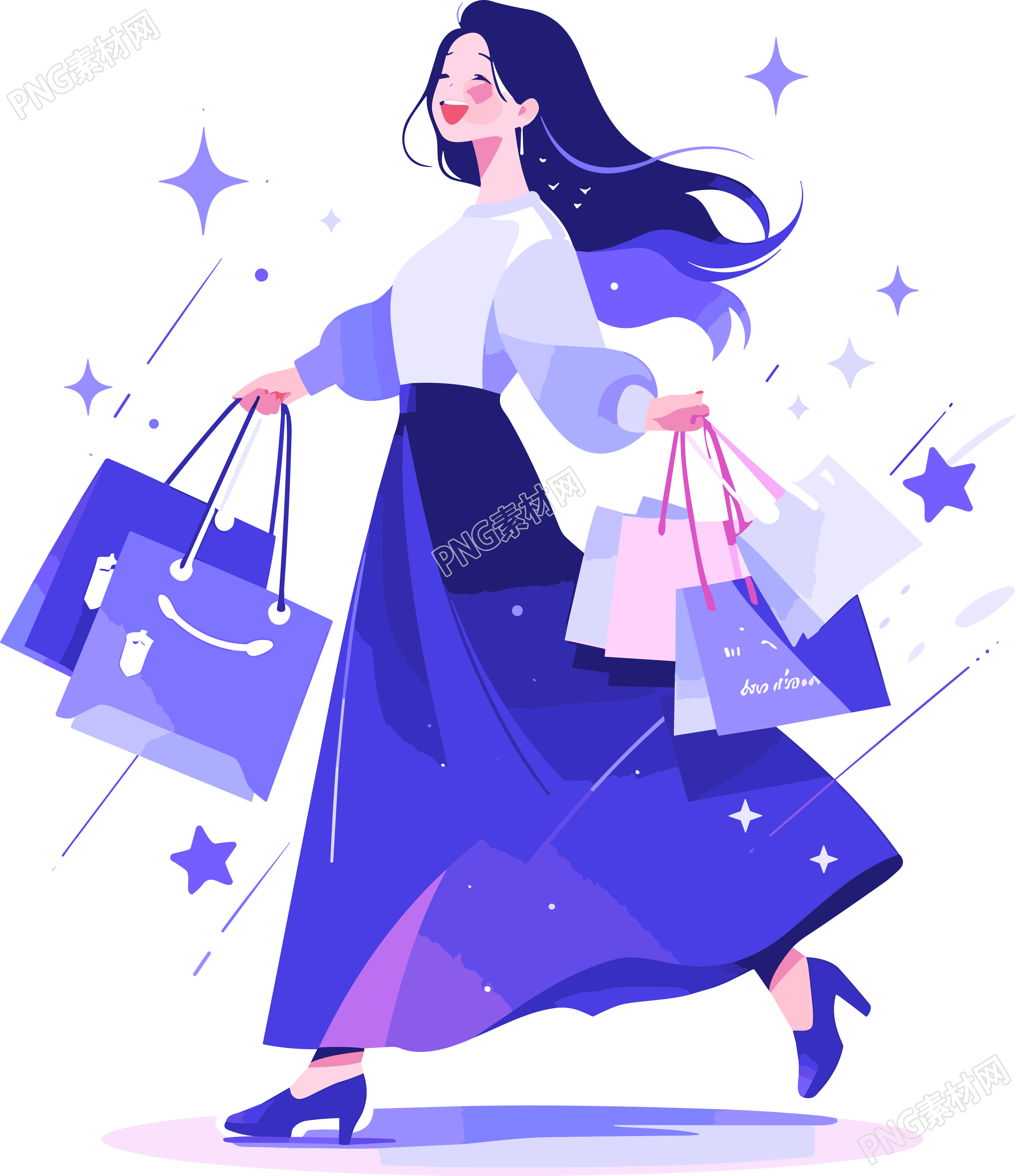 女性商店购物插画素材