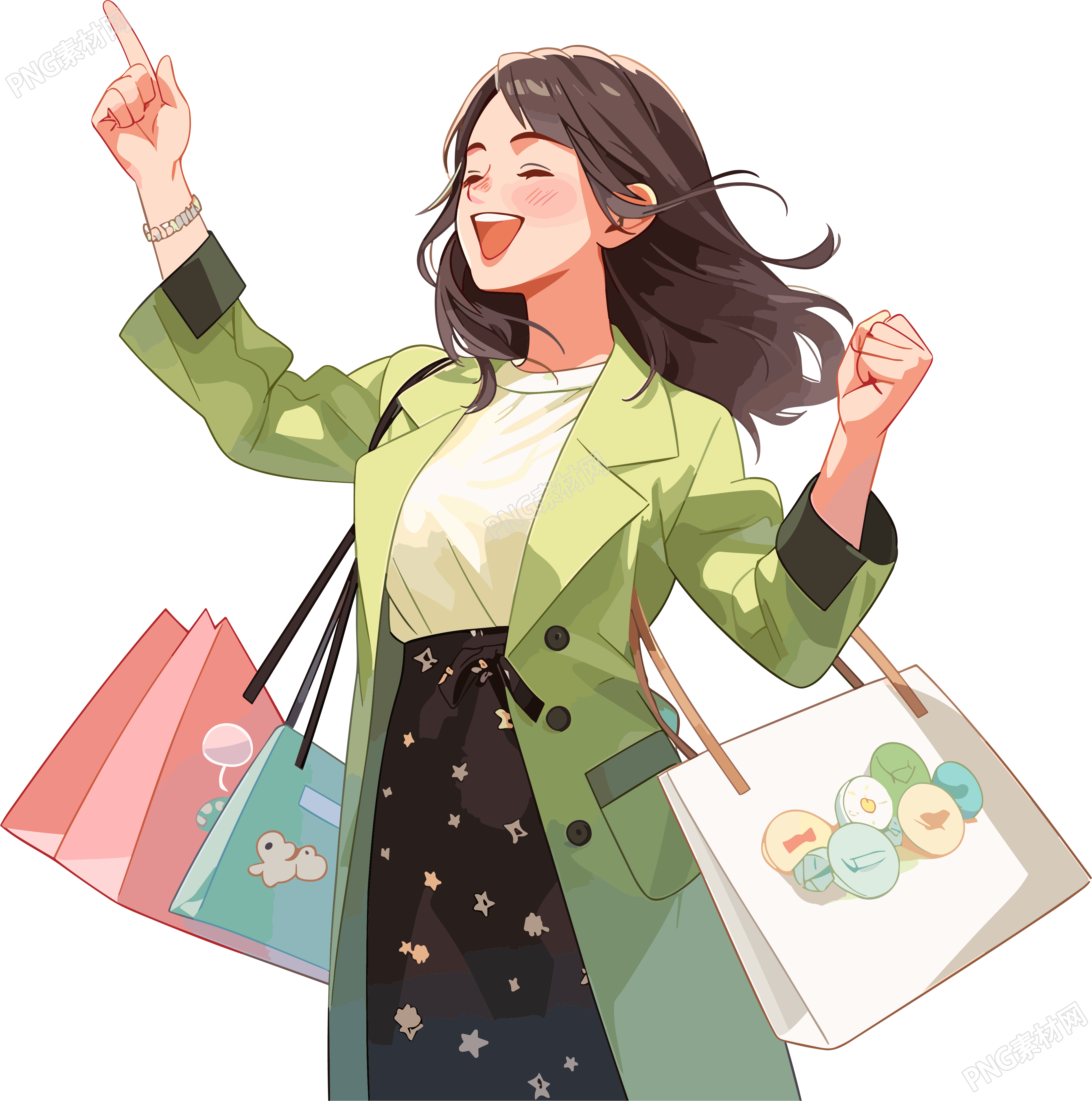 女性购物后的快乐插画