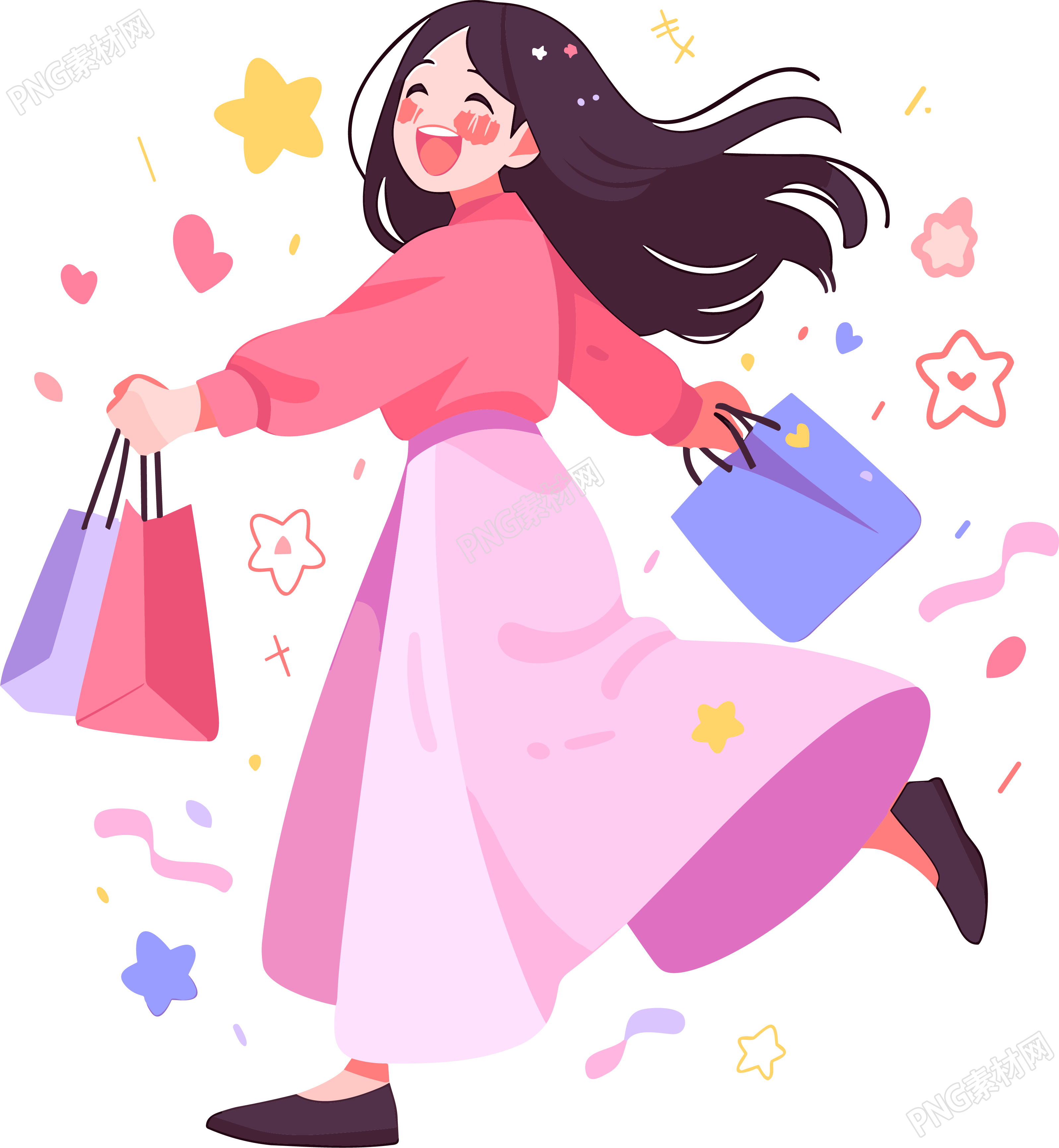 女孩购物商业插画设计素材