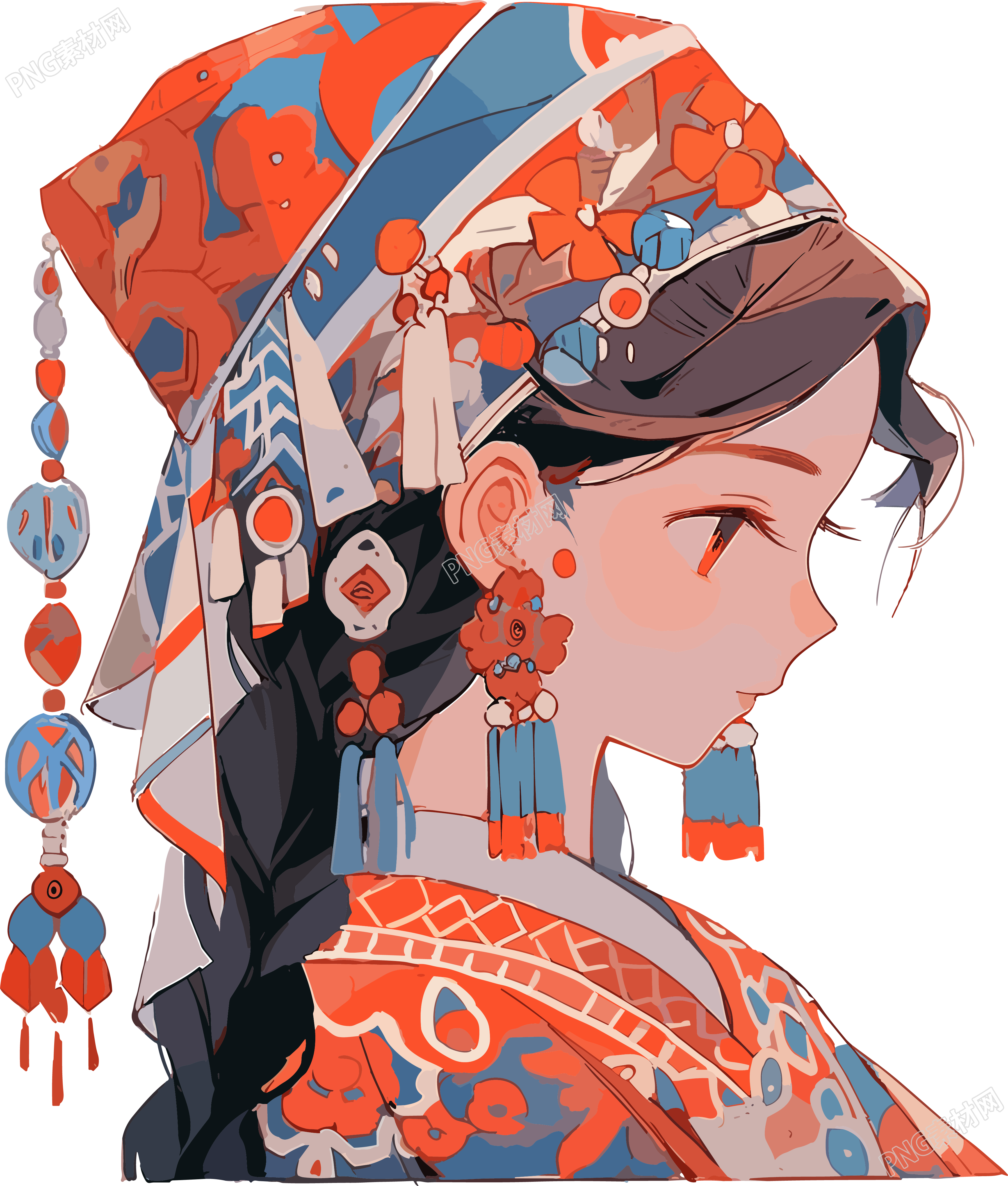 传统女子穿戴传统珠宝的当代中国艺术作品