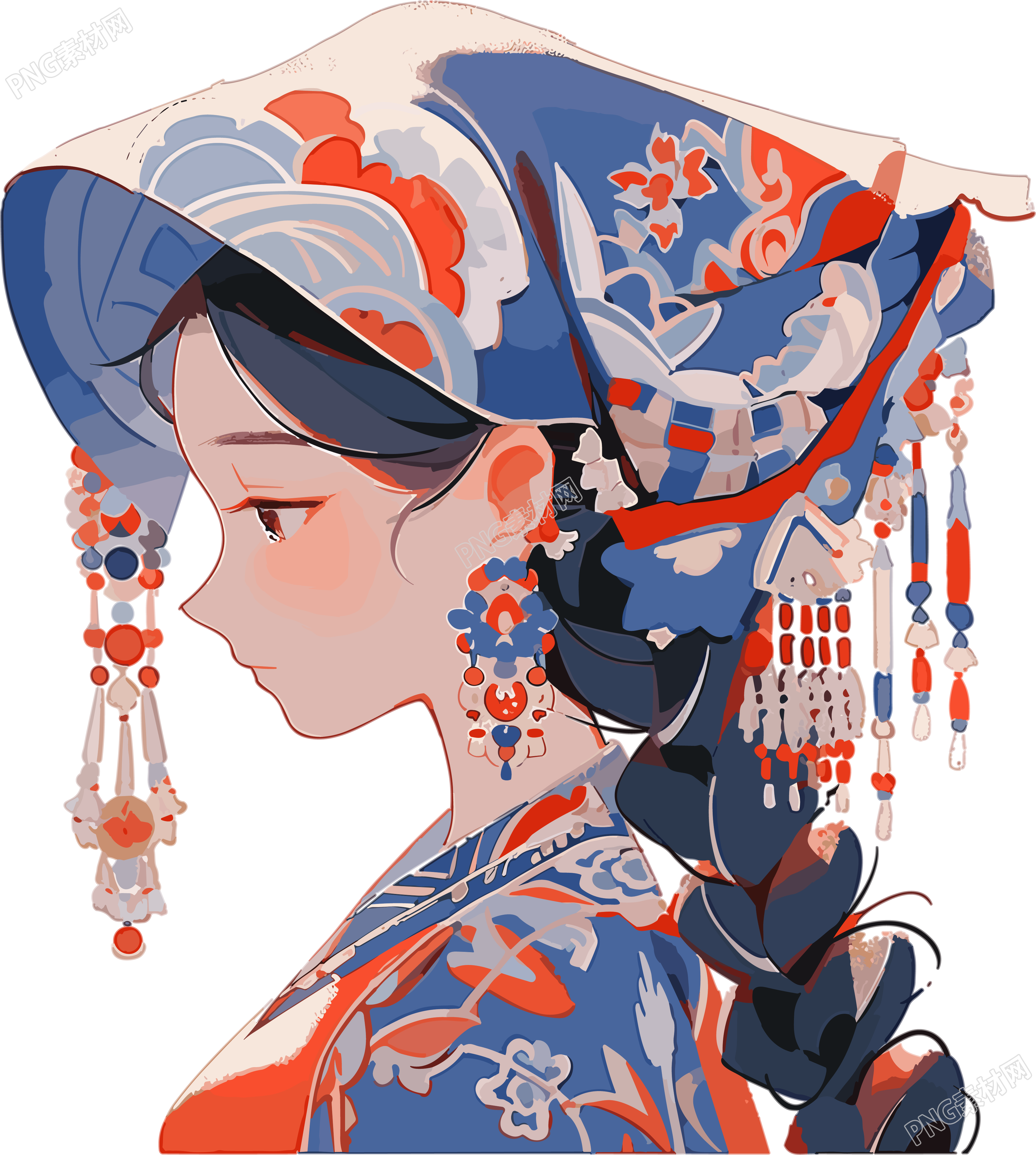 传统女子现代中国艺术珠宝元素
