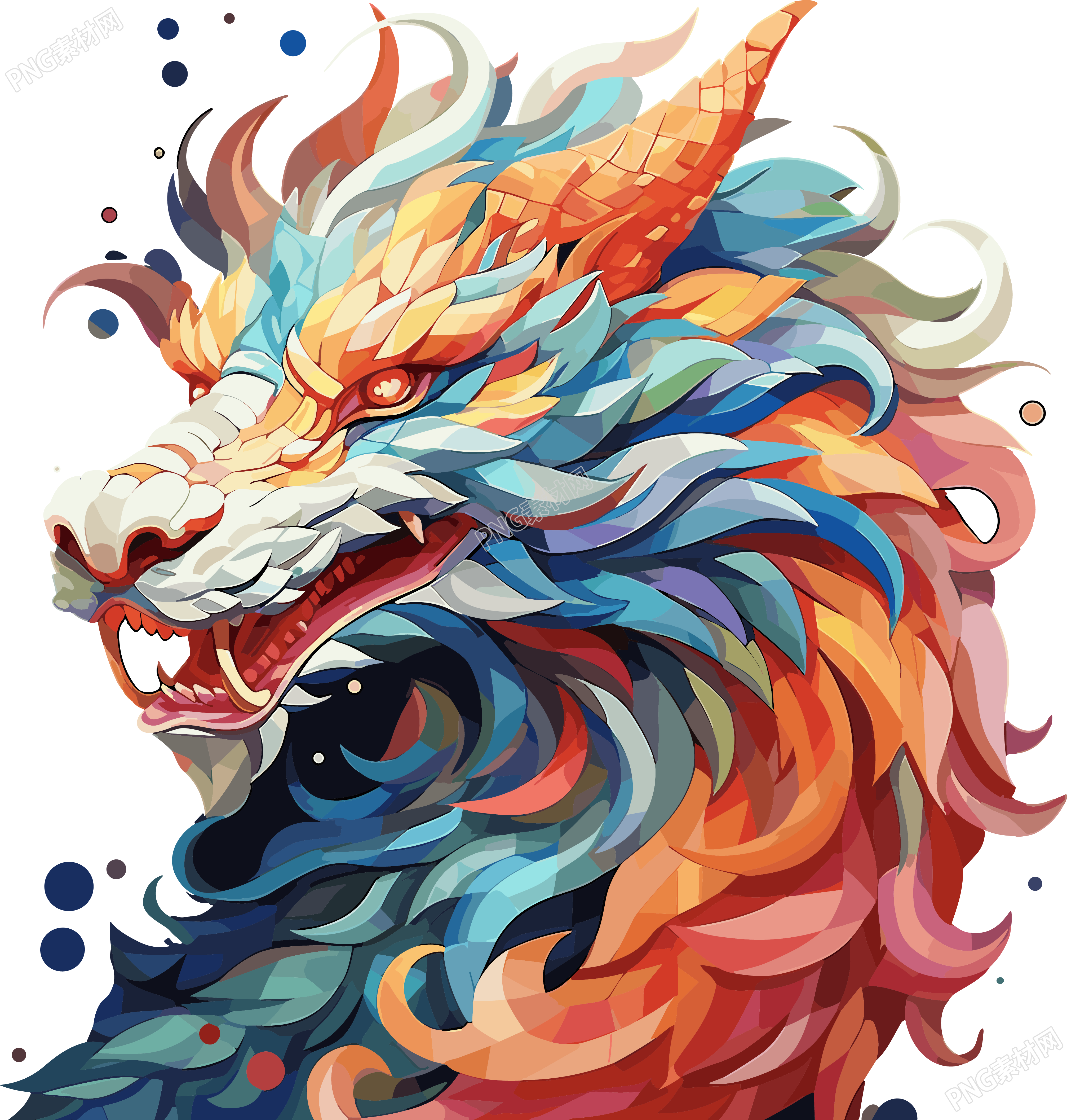 彩色抽象龙头图案PNG素材