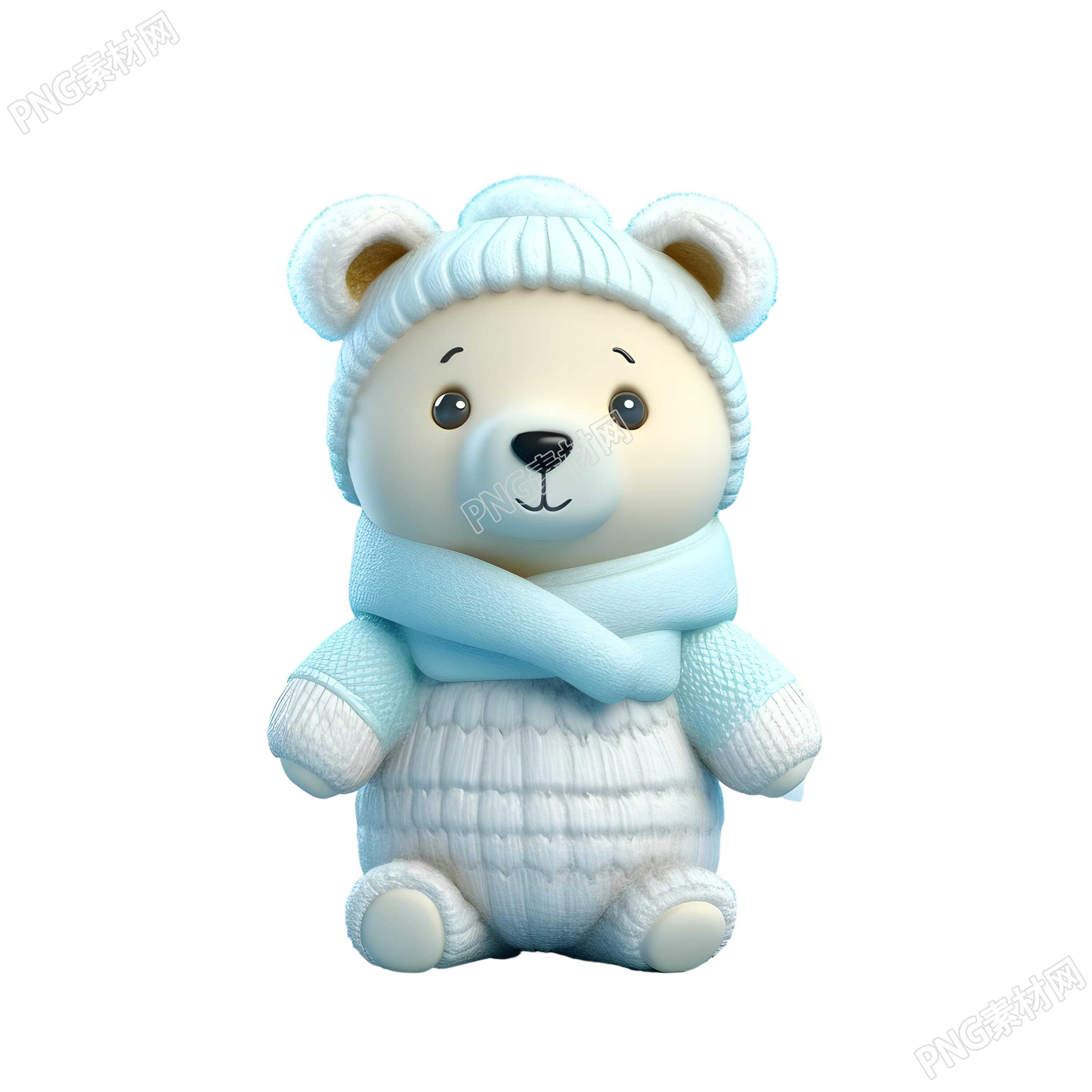 带帽子的北极熊3D光泥插画设计元素