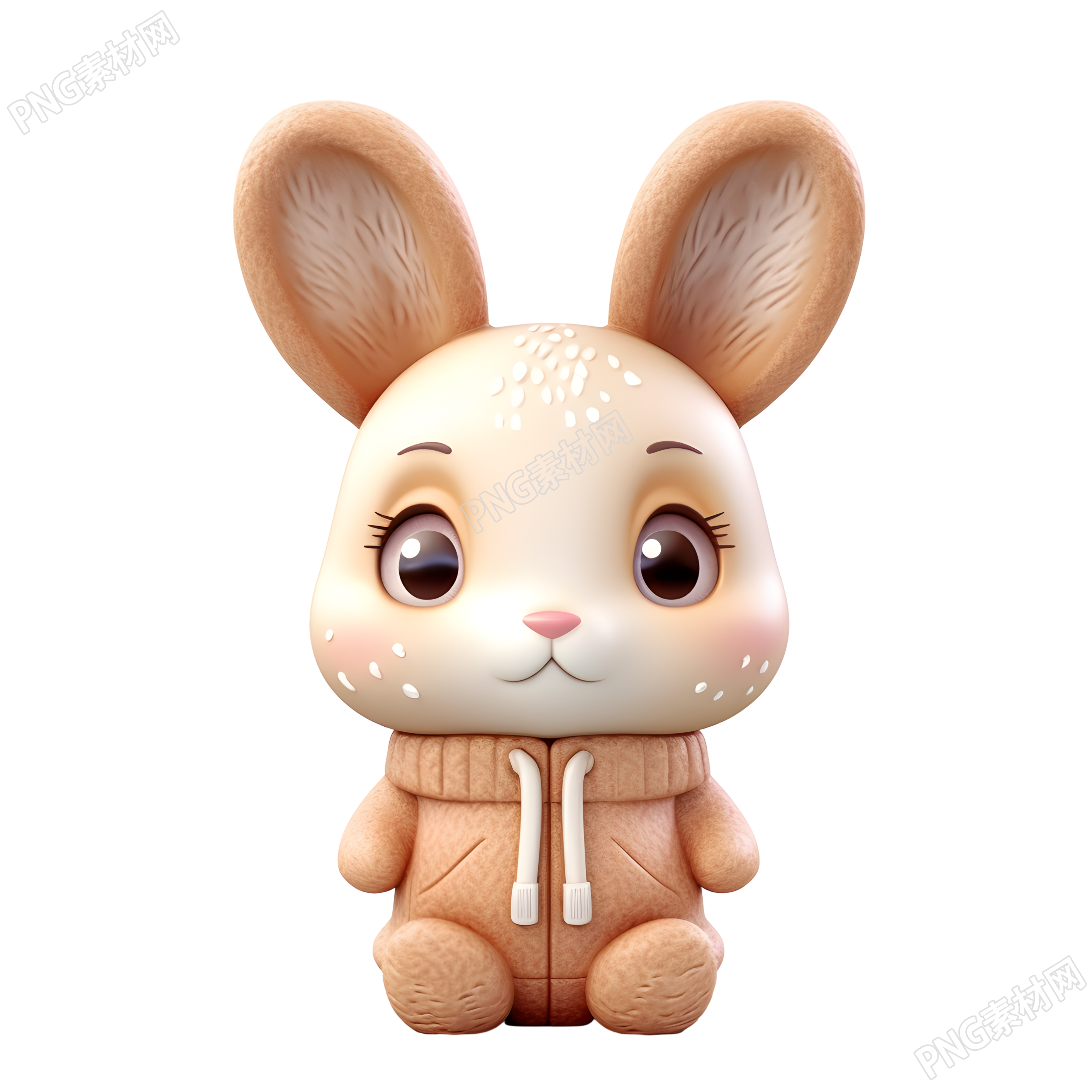 明亮眼睛的小兔子3D粘土PNG插画