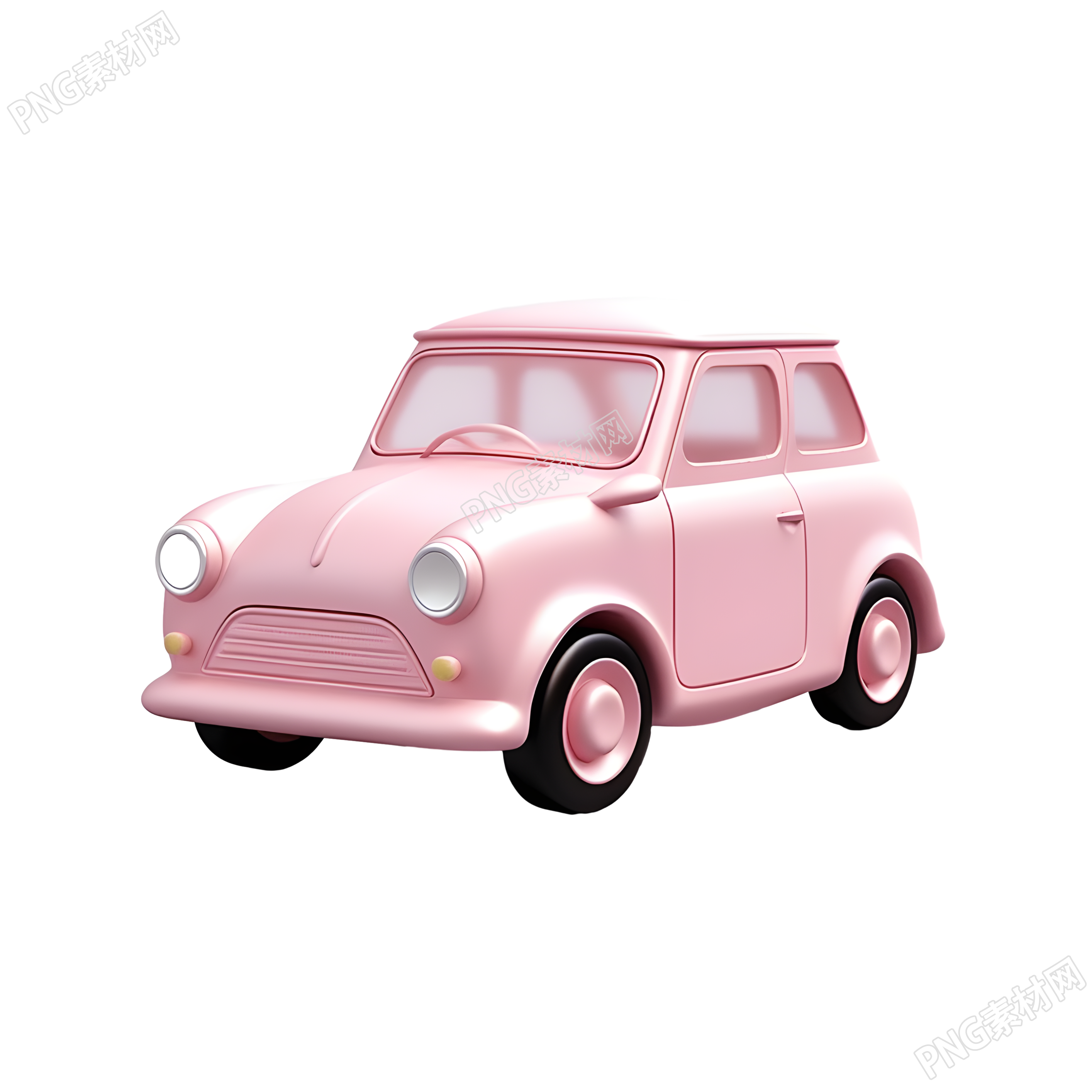 粉色小汽车玩具3D图标素材