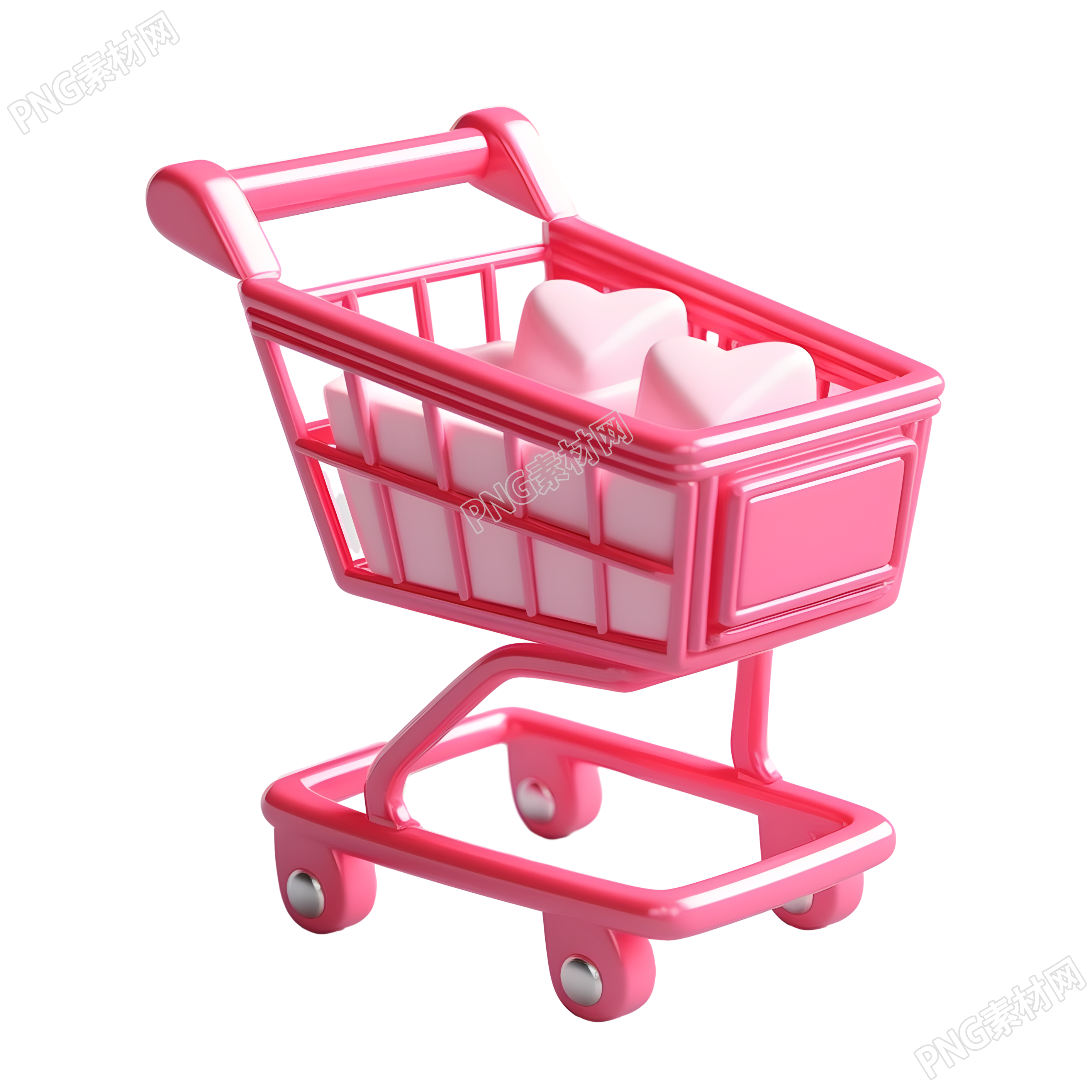透明背景粉色购物车玩具3D系列素材