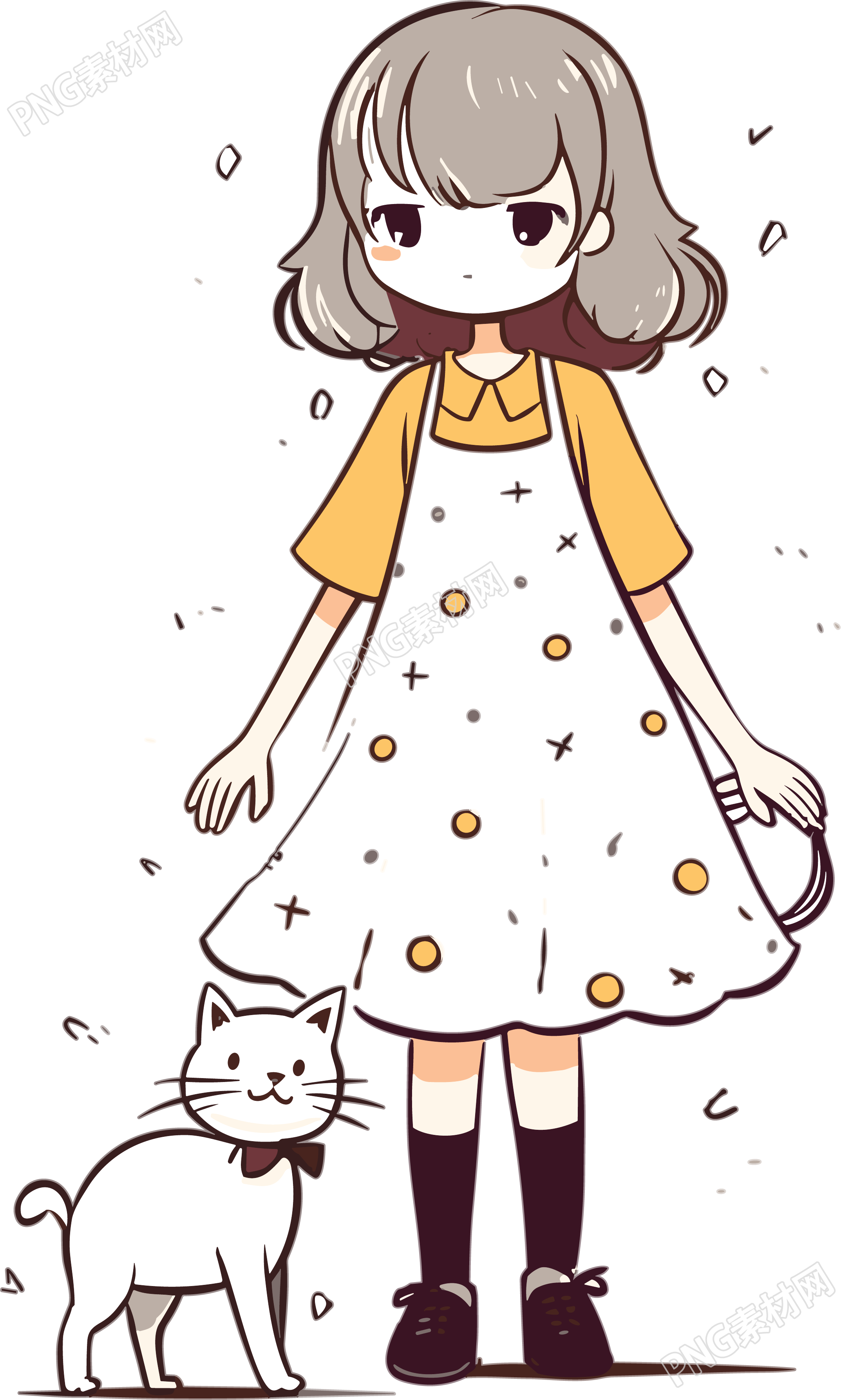 漂亮的女孩子和猫咪插画设计素材