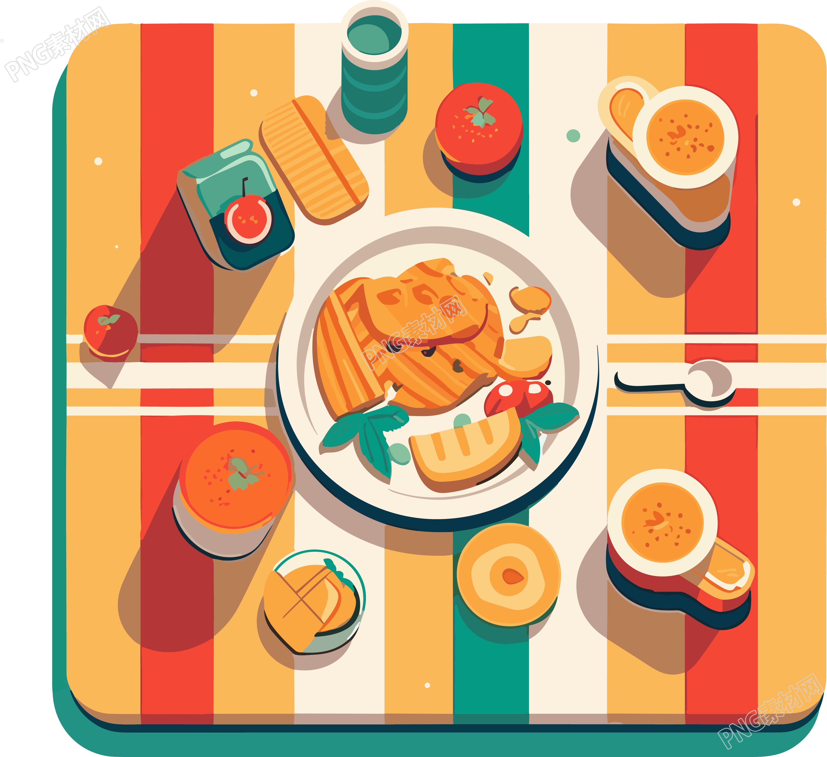 创意设计野餐垫美食插画PNG