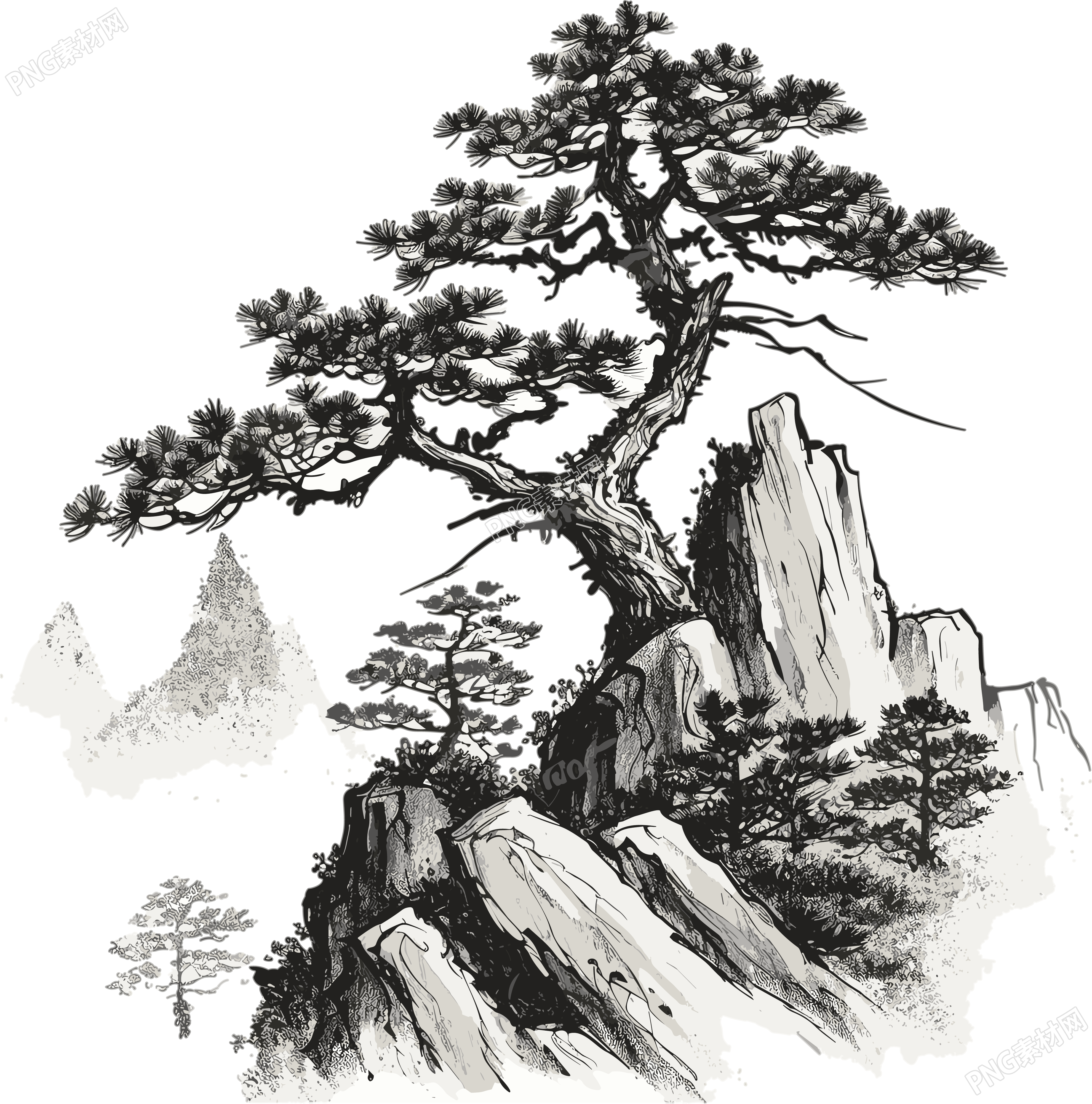 唯美高山上的松树插图