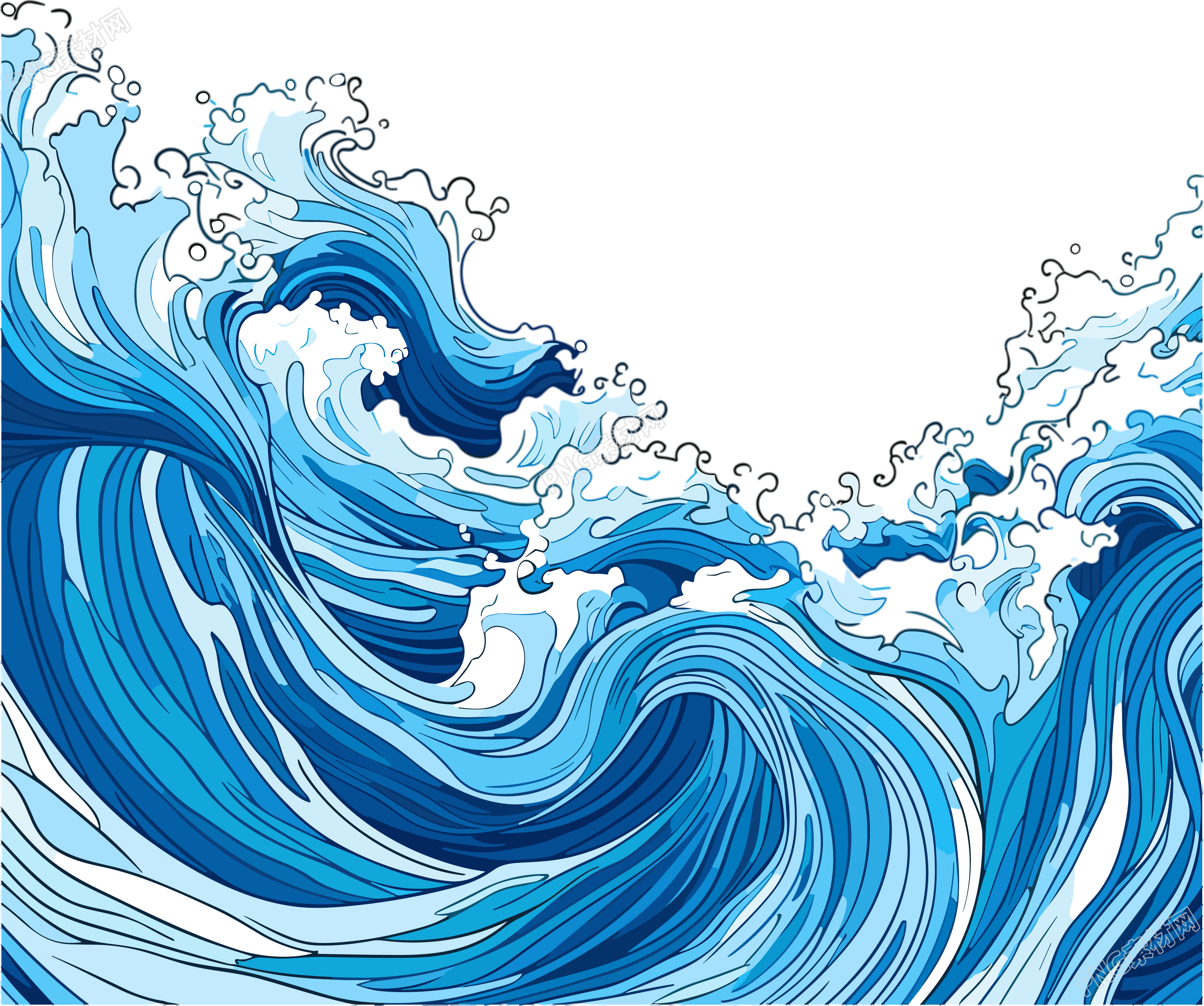 抽象手绘海浪插画透明背景
