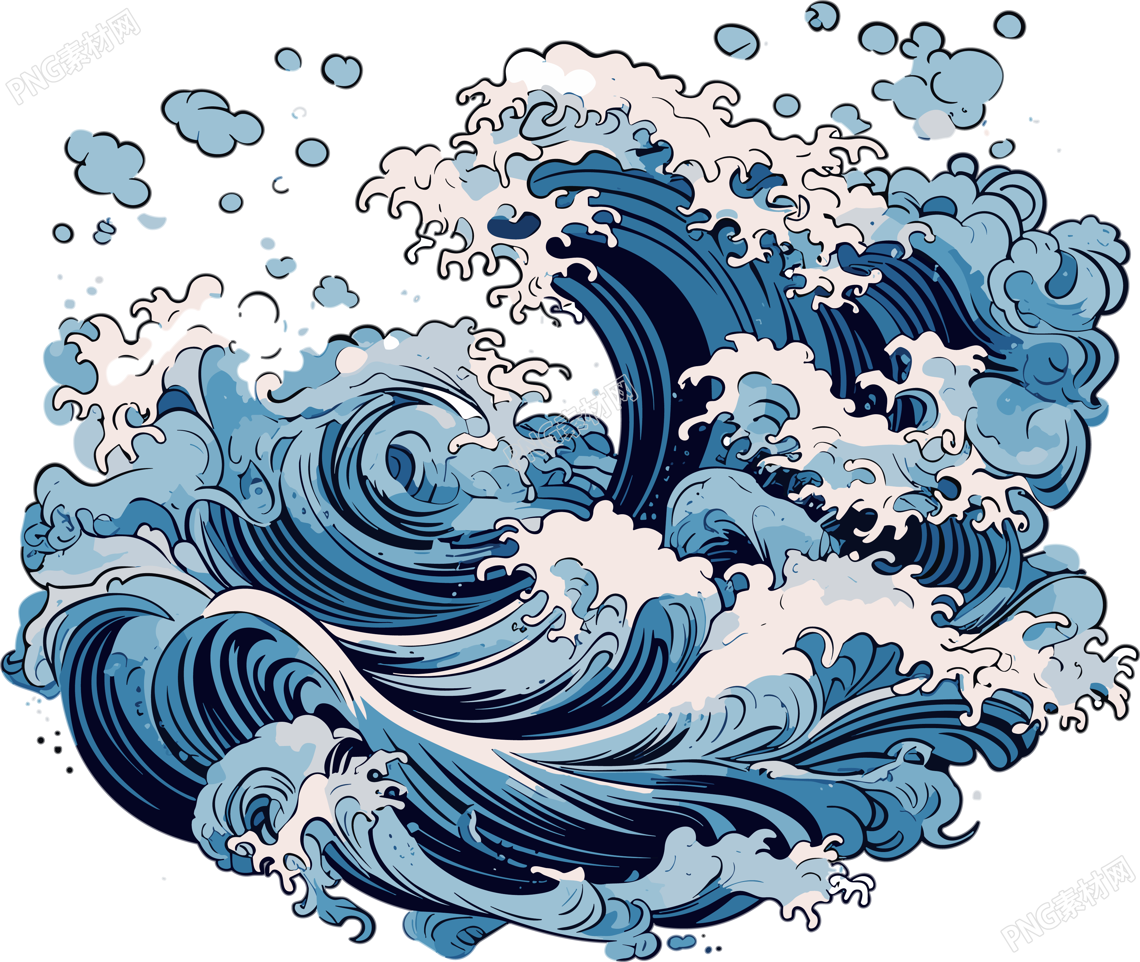 海浪插画白底动态图创意设计元素