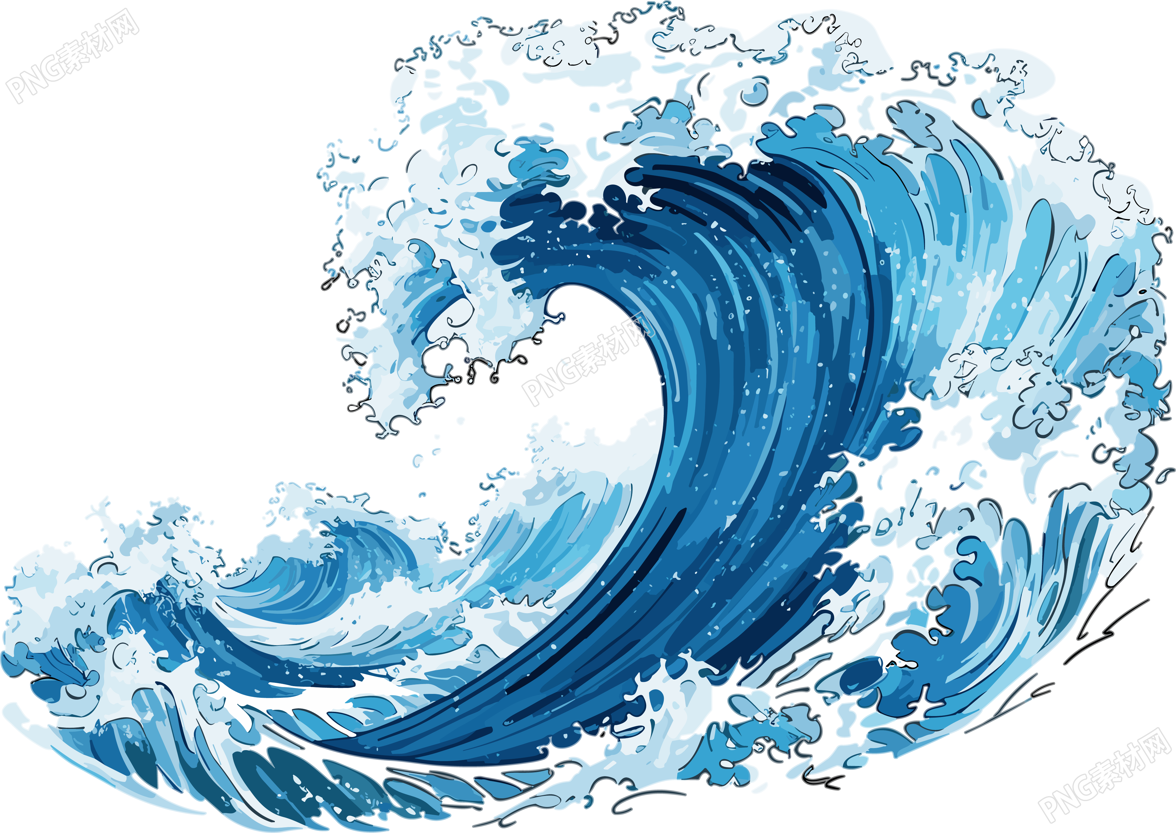 蓝色和深蓝白海浪元素插画