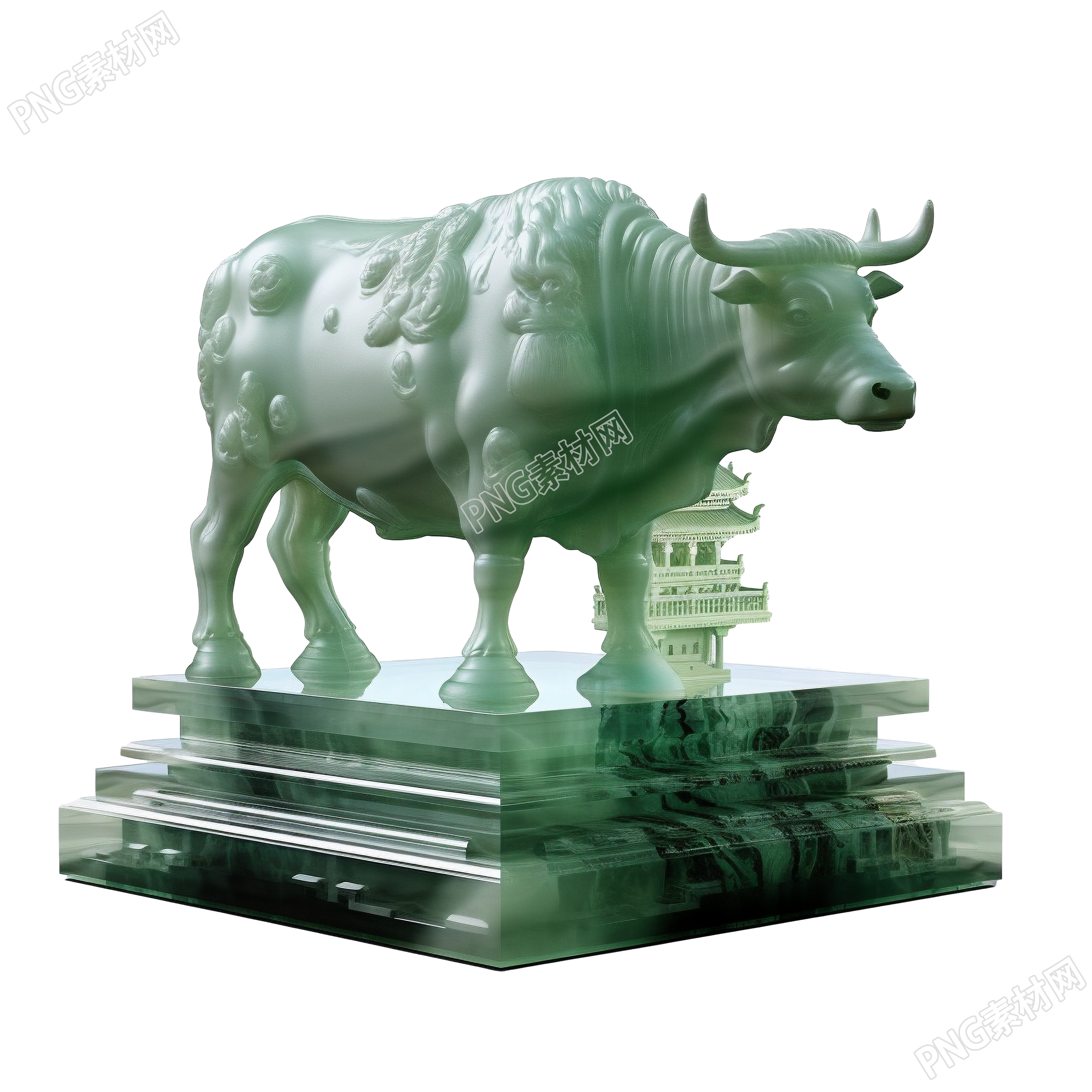 透明背景高清玉质雕刻牛插画素材