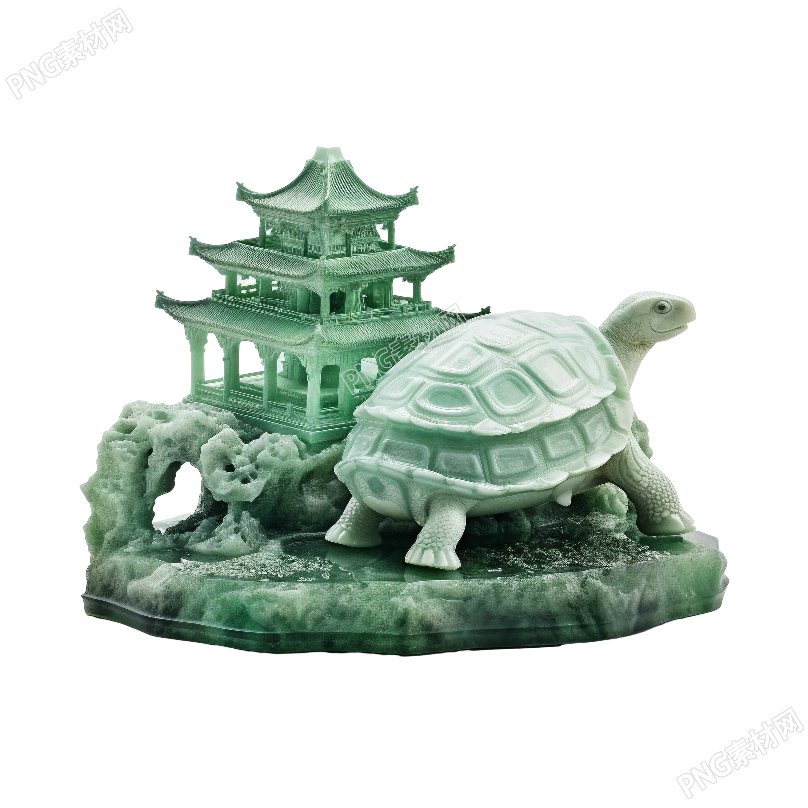 玉质雕刻亭子乌龟图形素材