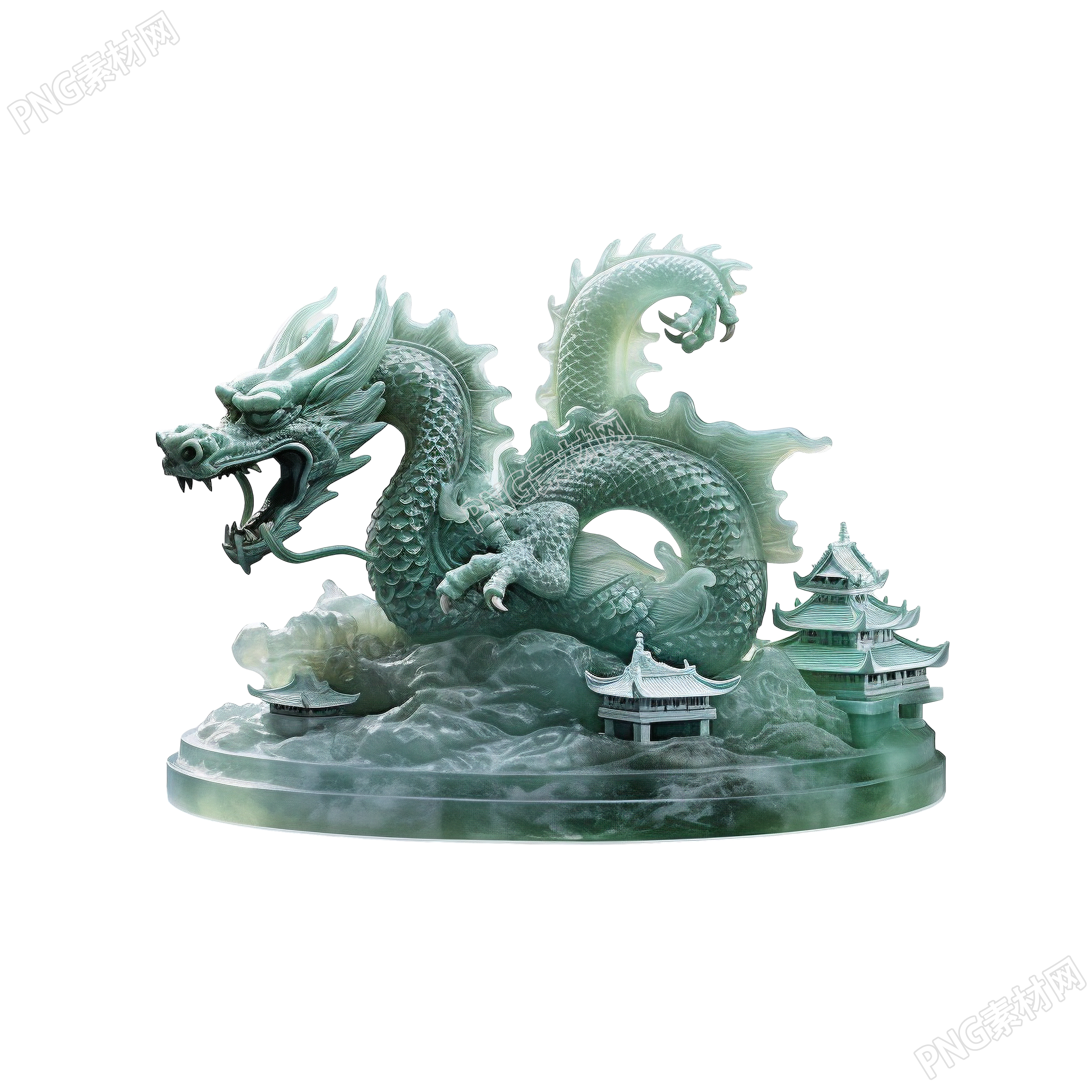 中国风龙透明背景玉质雕刻设计元素