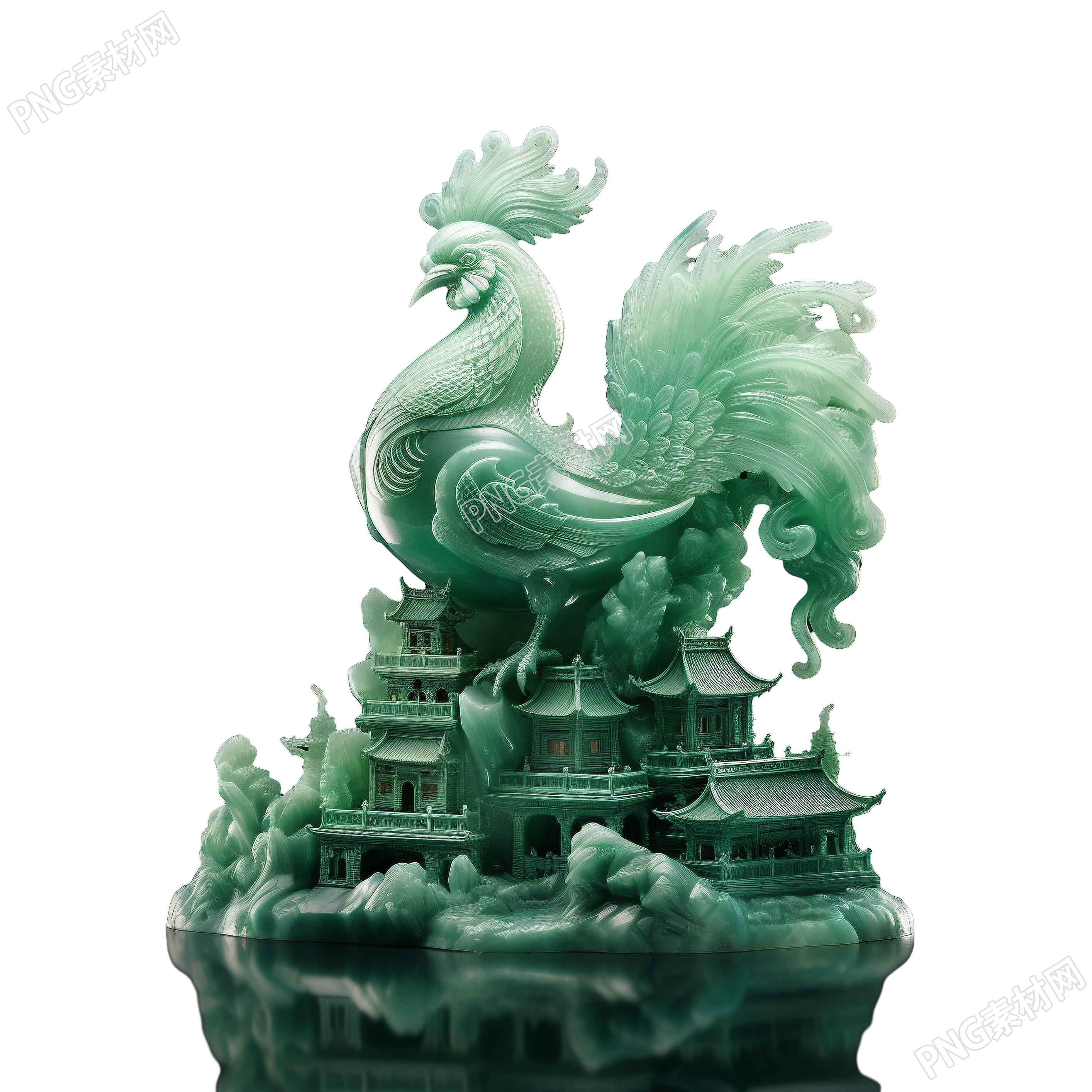 庭楼上的公鸡玉质雕刻素材