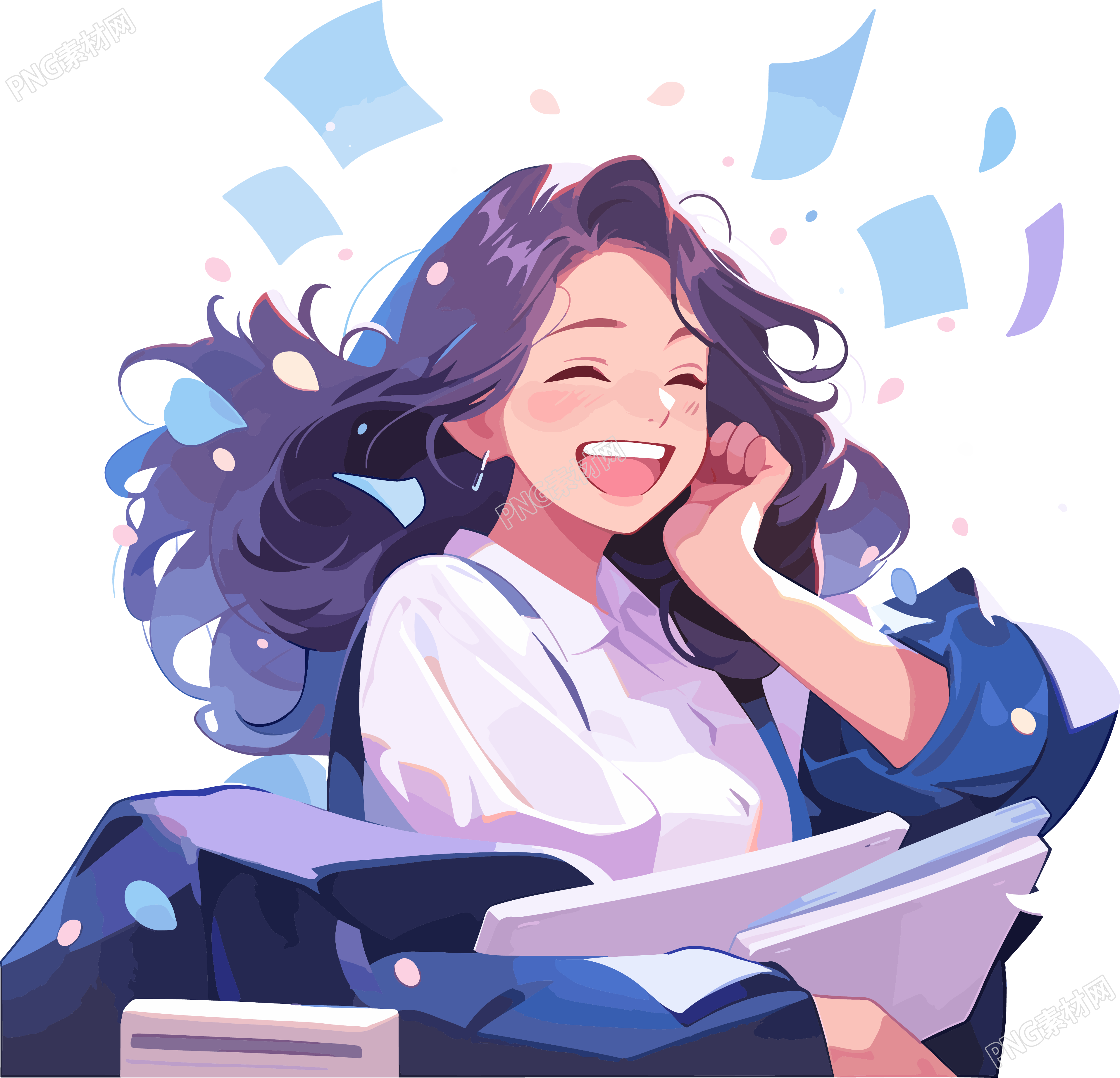 动漫风格快乐学习的女生插画
