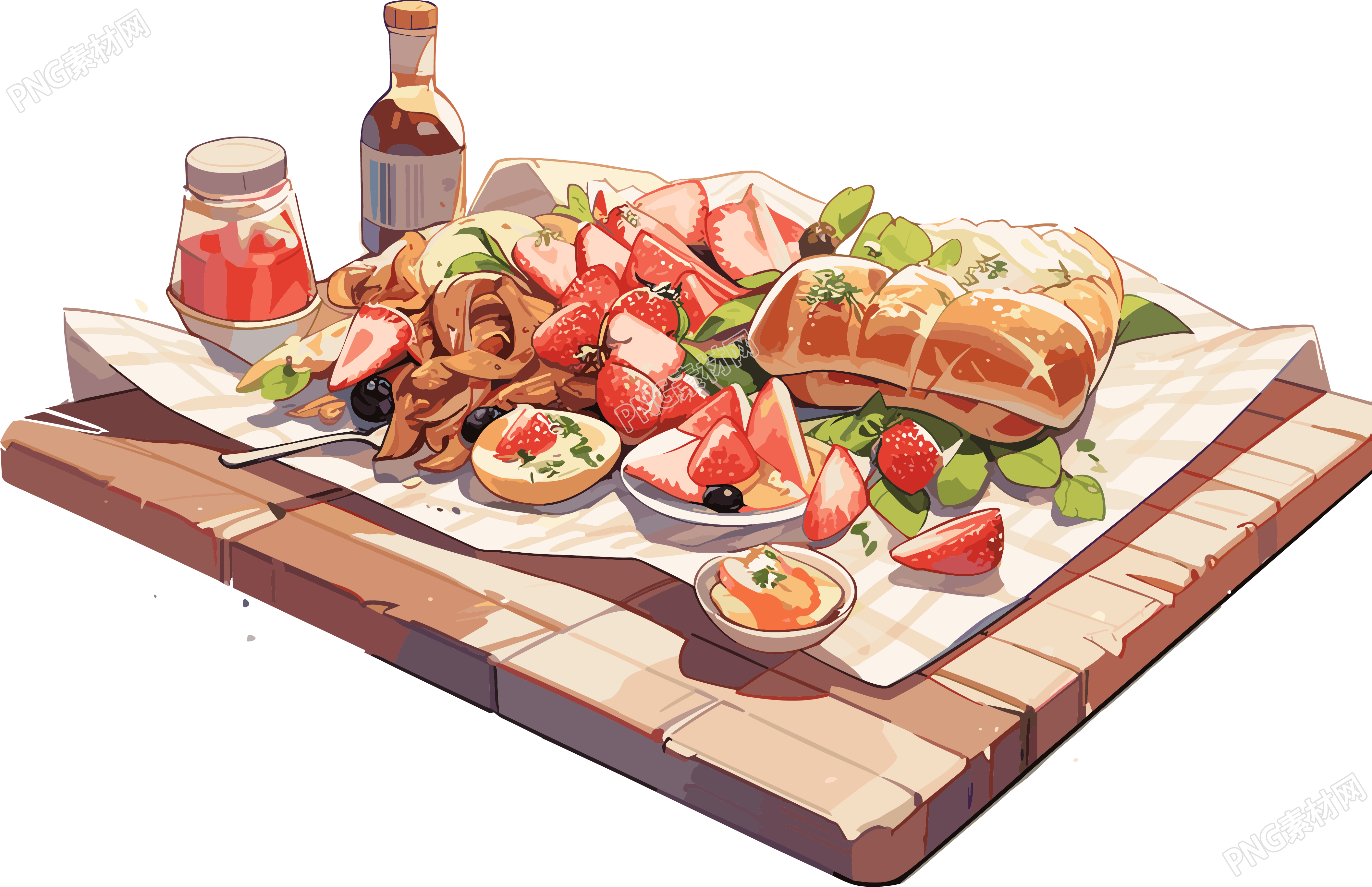 清新简约户外野餐美食插画设计
