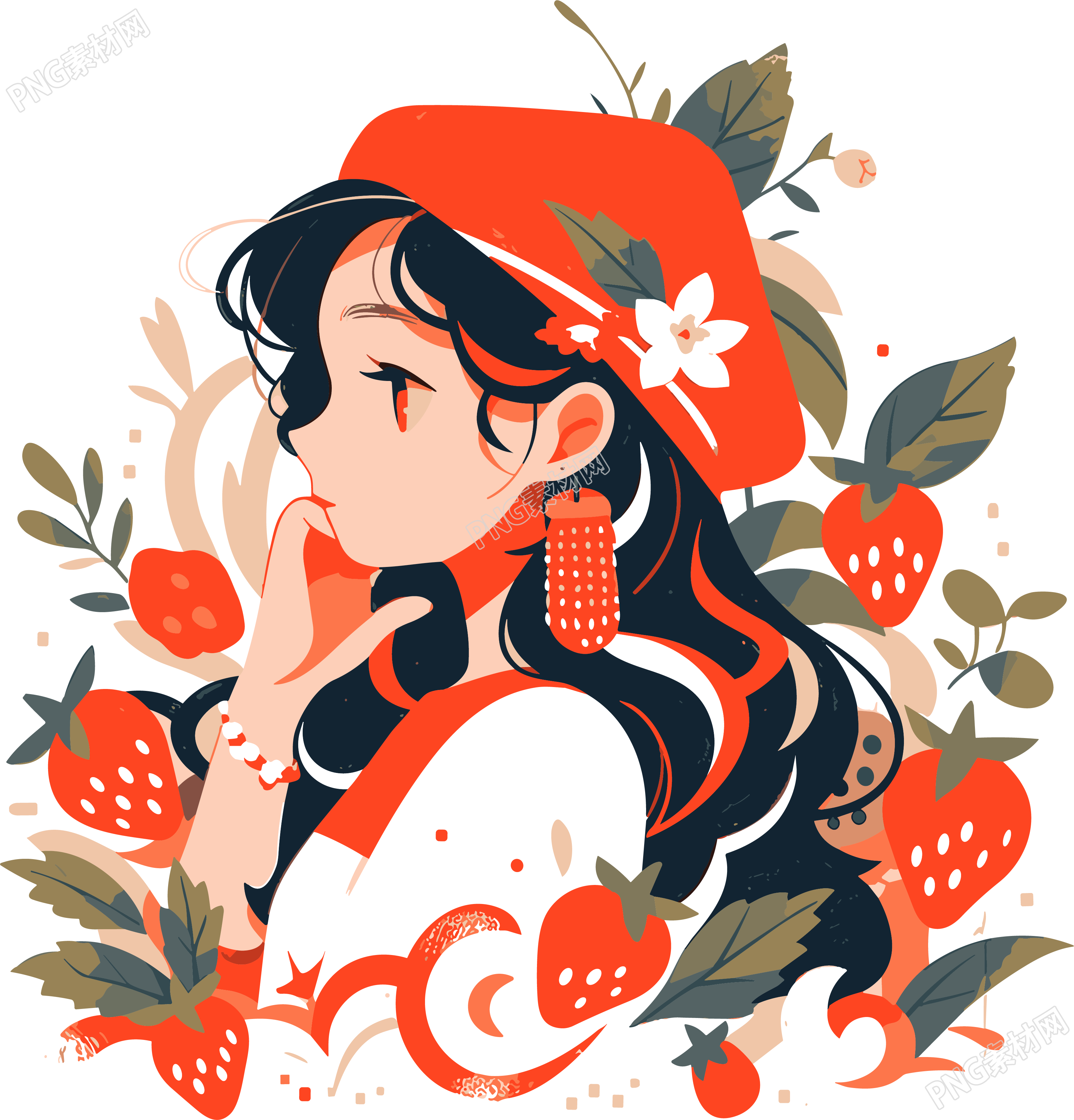 温暖调水果女孩图形设计插画