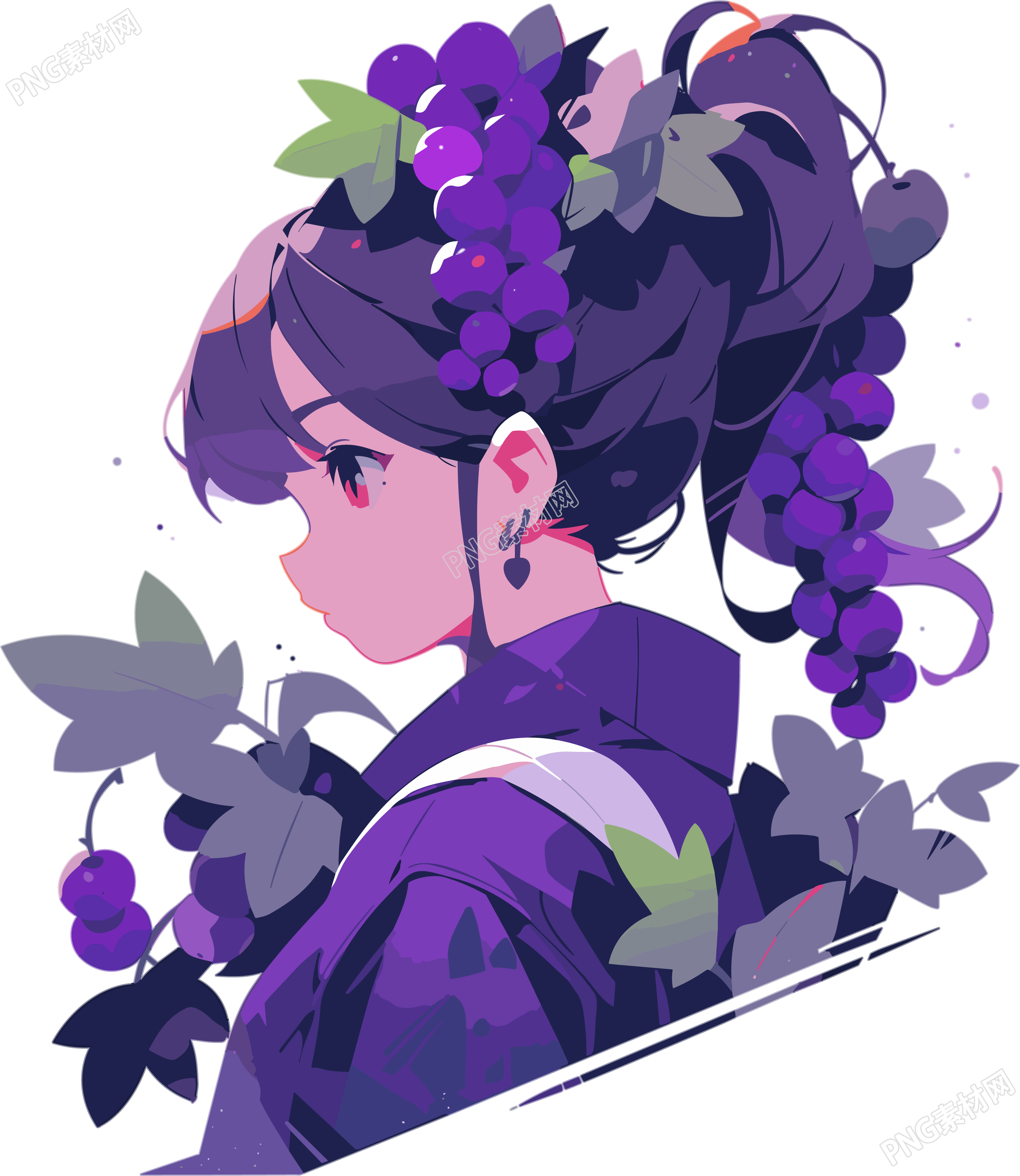 水果少女紫色葡萄图形插画元素