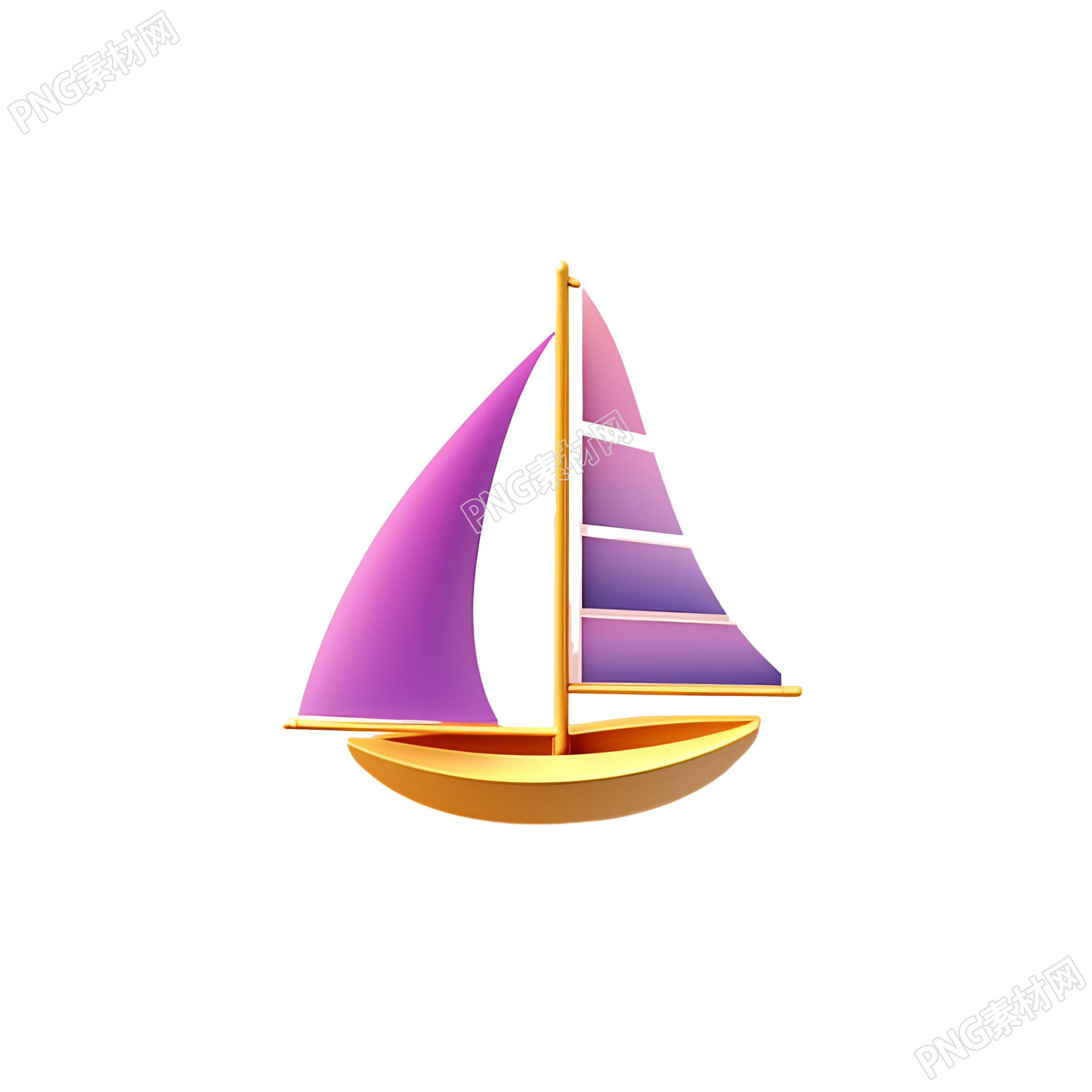 透明背景紫色帆船3D物品图标素材