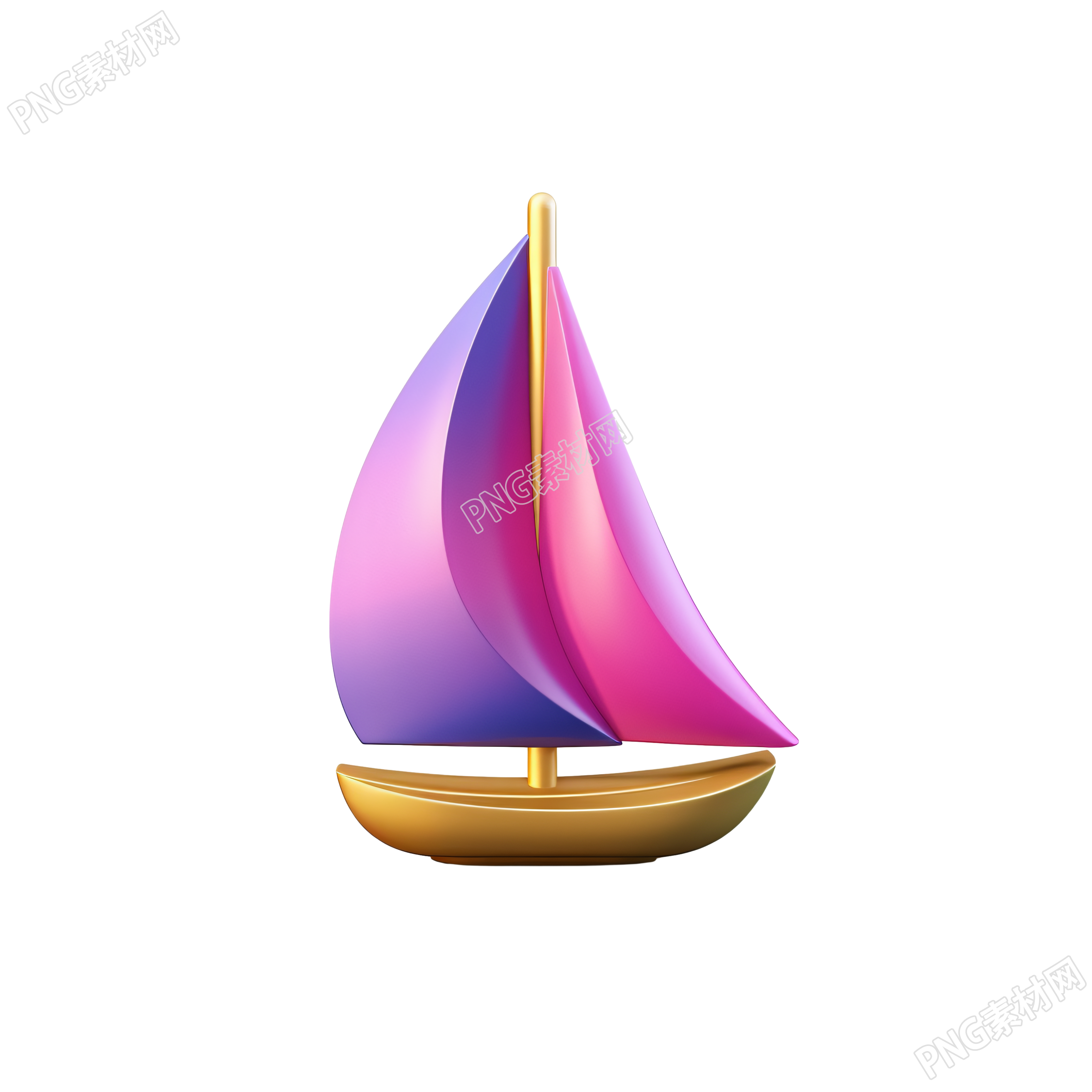 粉紫金帆船3D图形素材