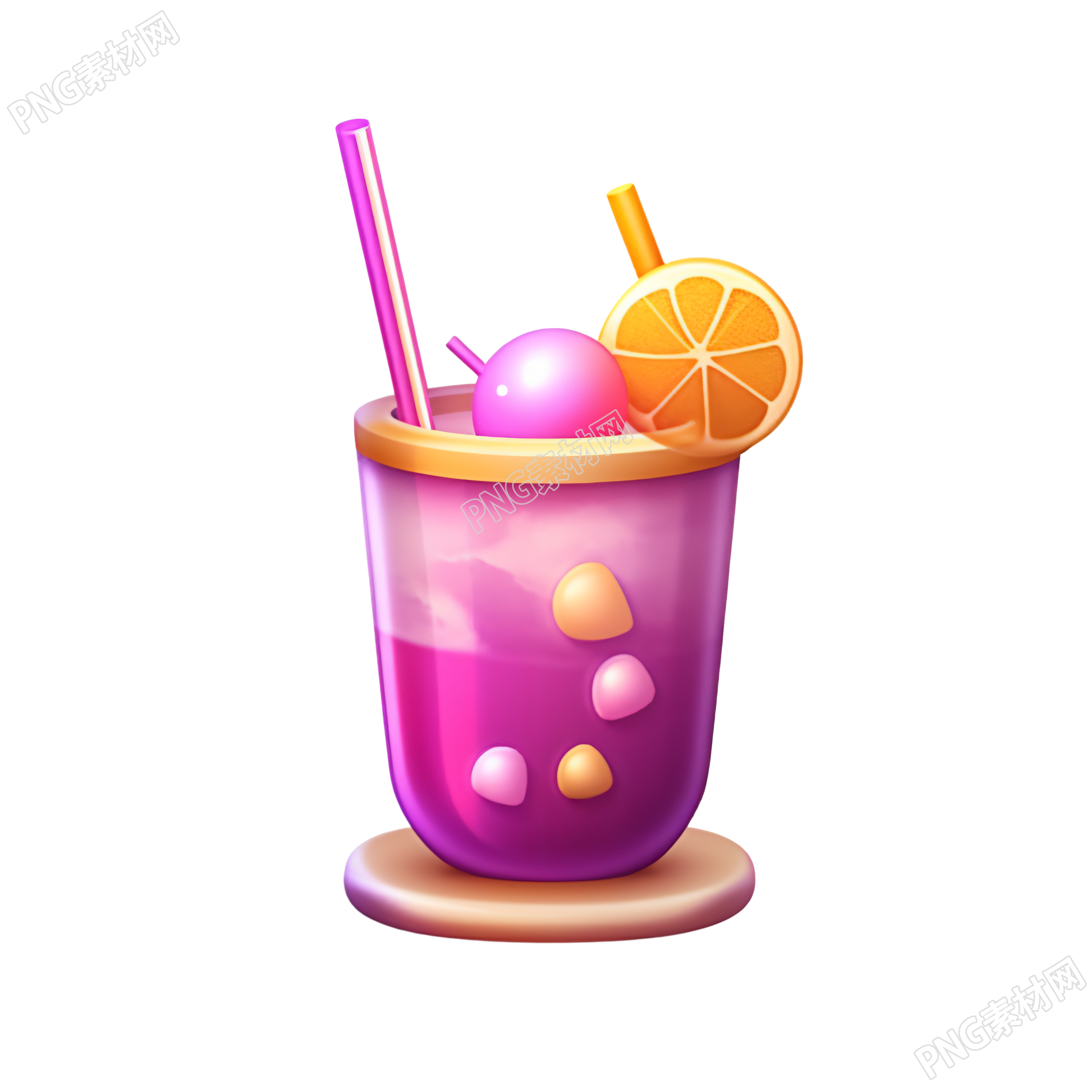 粉紫金可爱简洁的冷饮3D插画