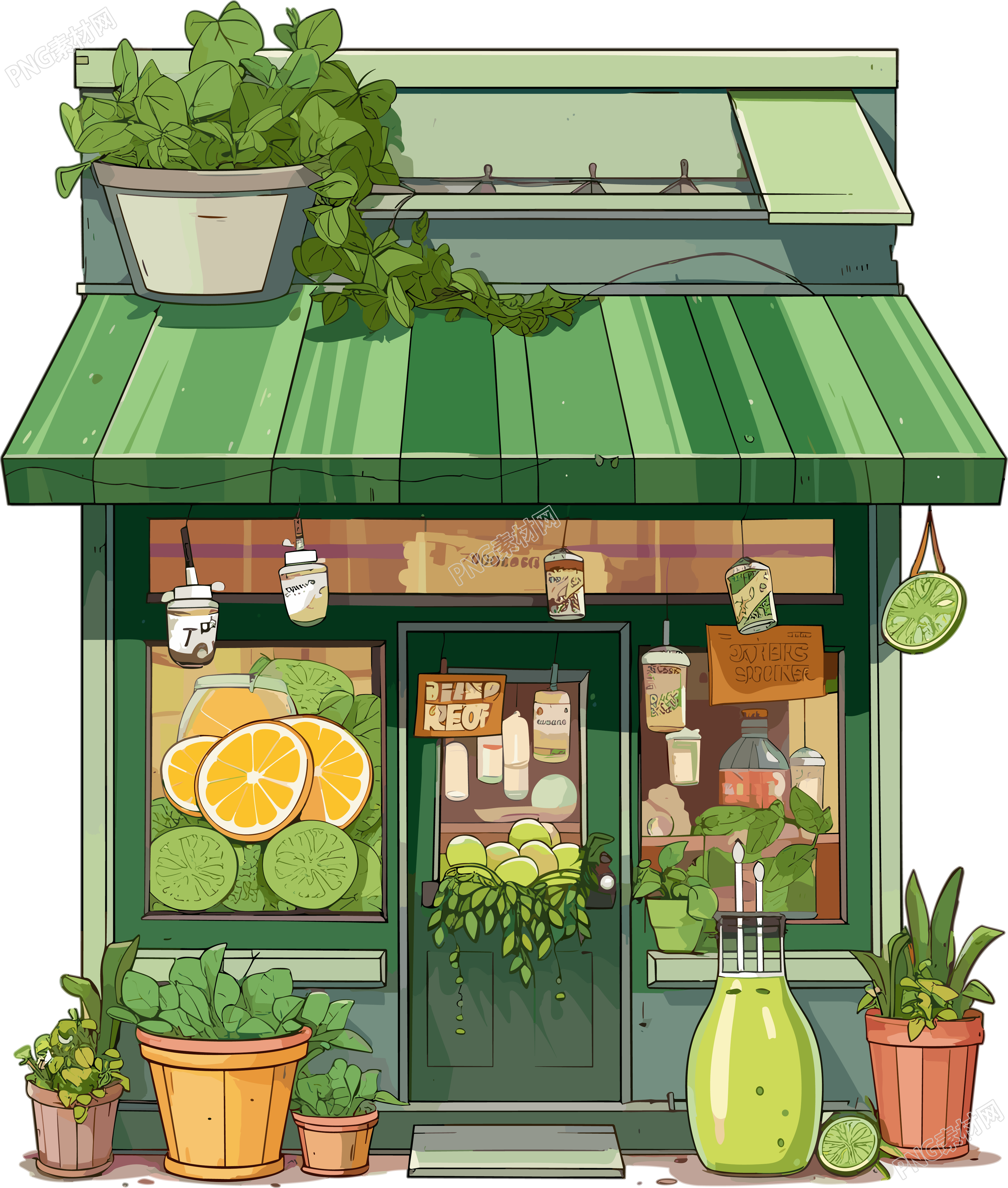 彩色卡通风格冰沙店橱窗商用素材
